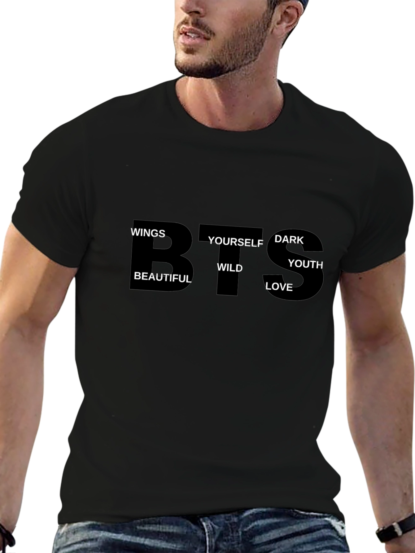 BTS Word Art Black T-Shirt