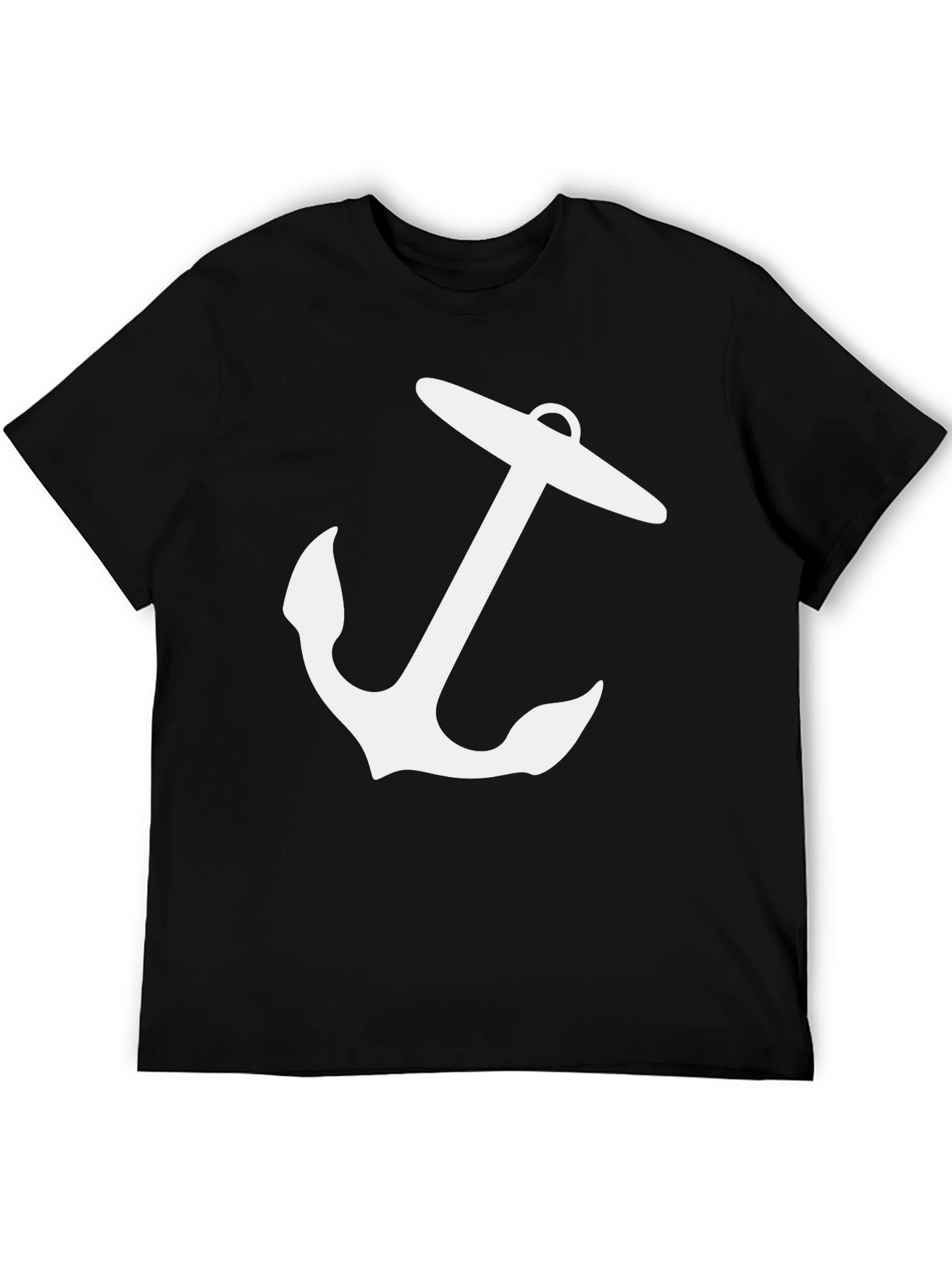 Nautical Anchor Graphic Tee - Black Cotton T-Shirt