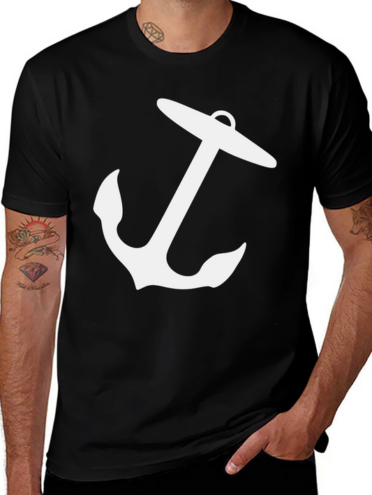 Nautical Anchor Graphic Tee - Black Cotton T-Shirt