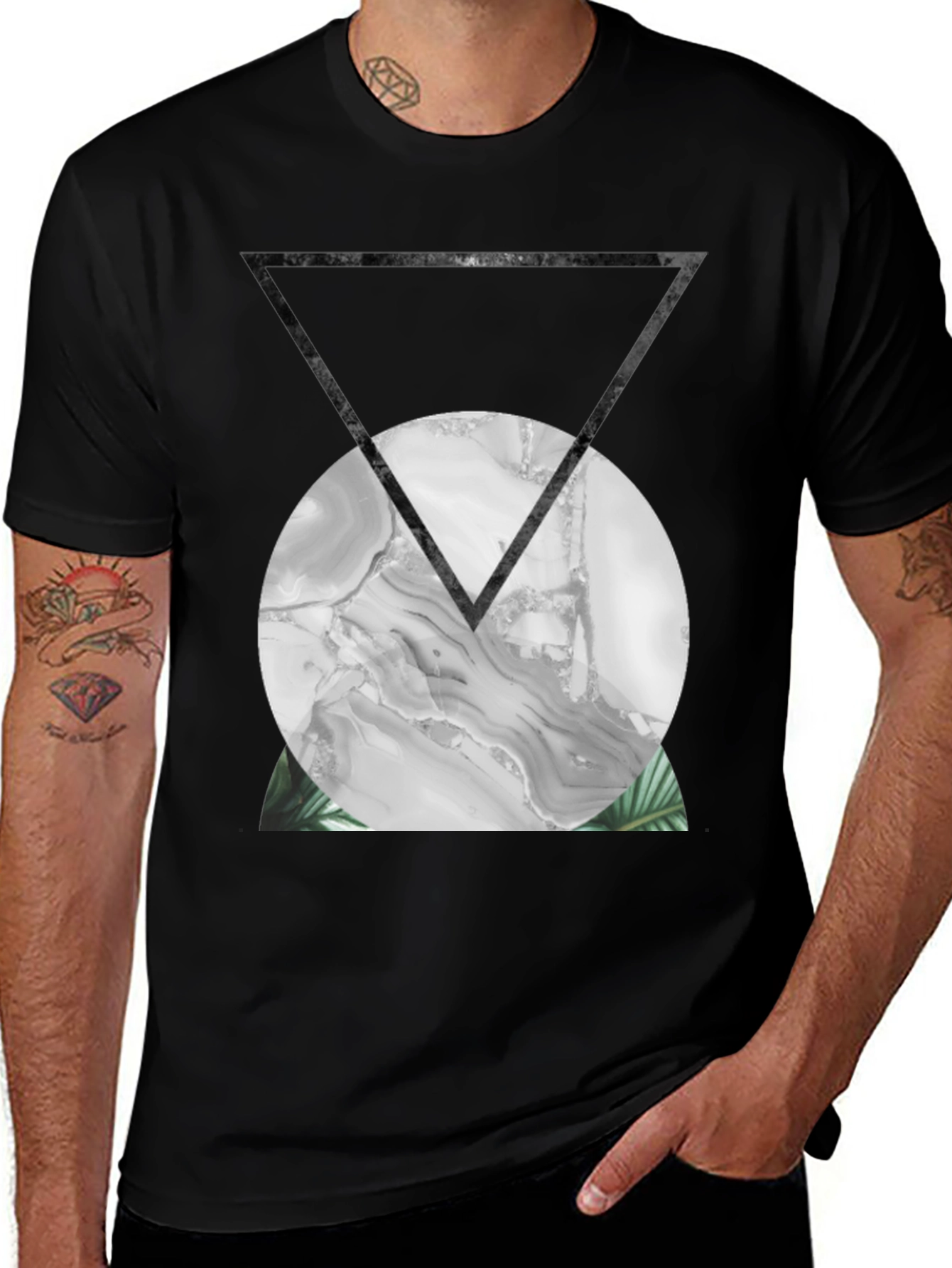 Abstract Geometric Print Black T-Shirt