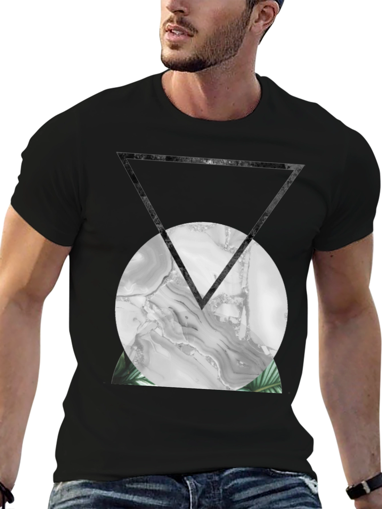 Abstract Geometric Print Black T-Shirt