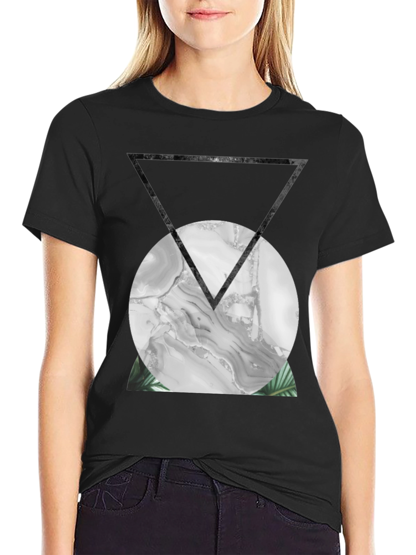 Abstract Geometric Print Black T-Shirt