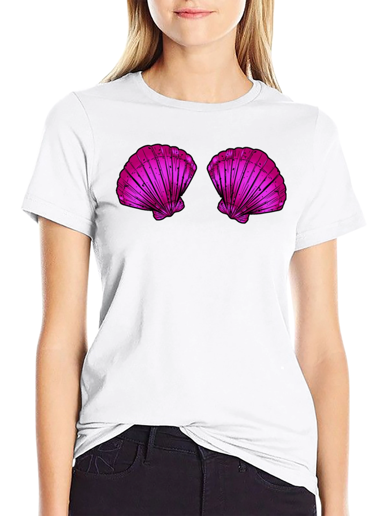Novelty Shell Bra Graphic Tee - Casual Black T-Shirt