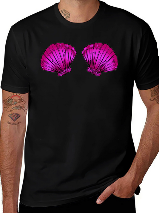 Novelty Shell Bra Graphic Tee - Casual Black T-Shirt