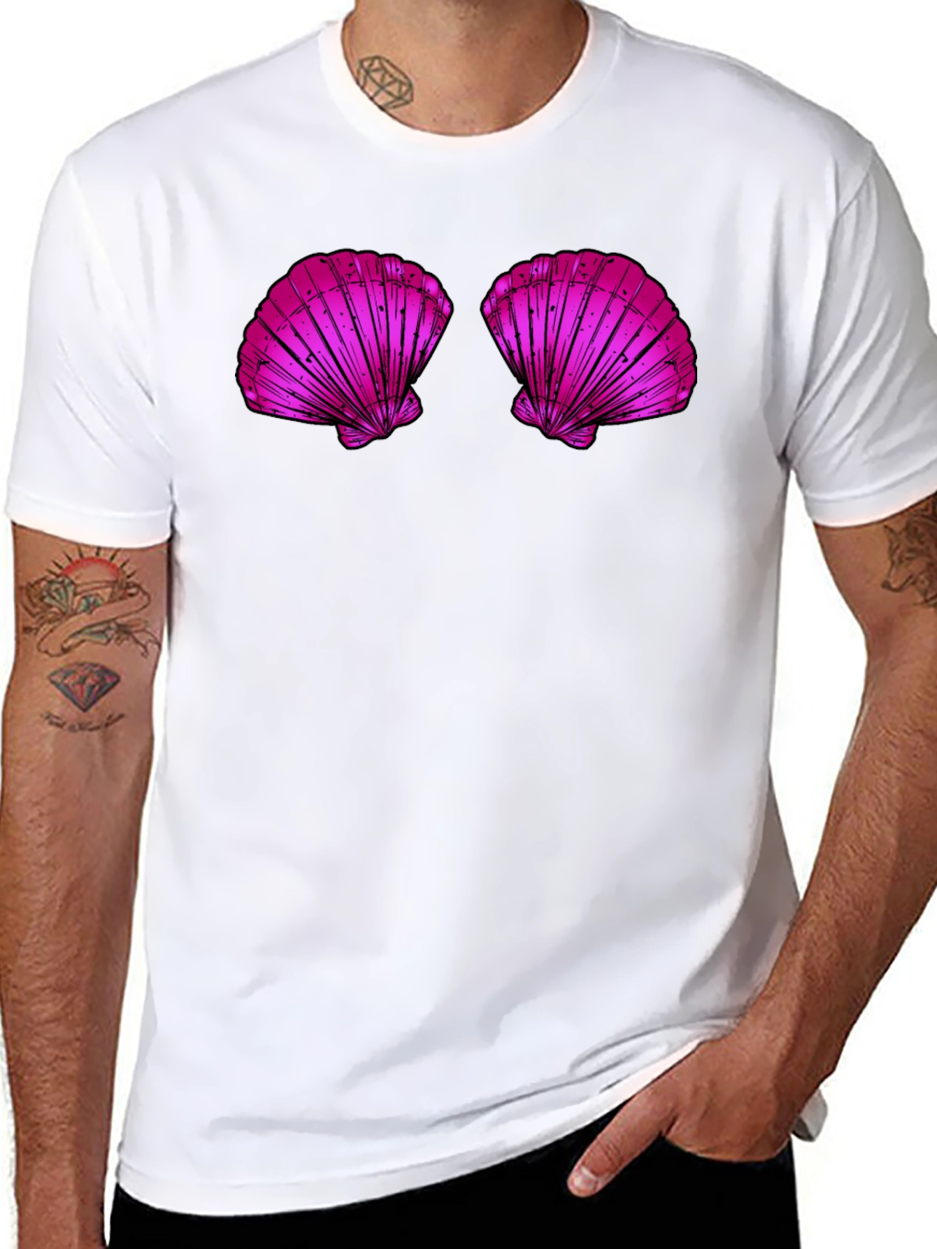 Novelty Shell Bra Graphic Tee - Casual Black T-Shirt