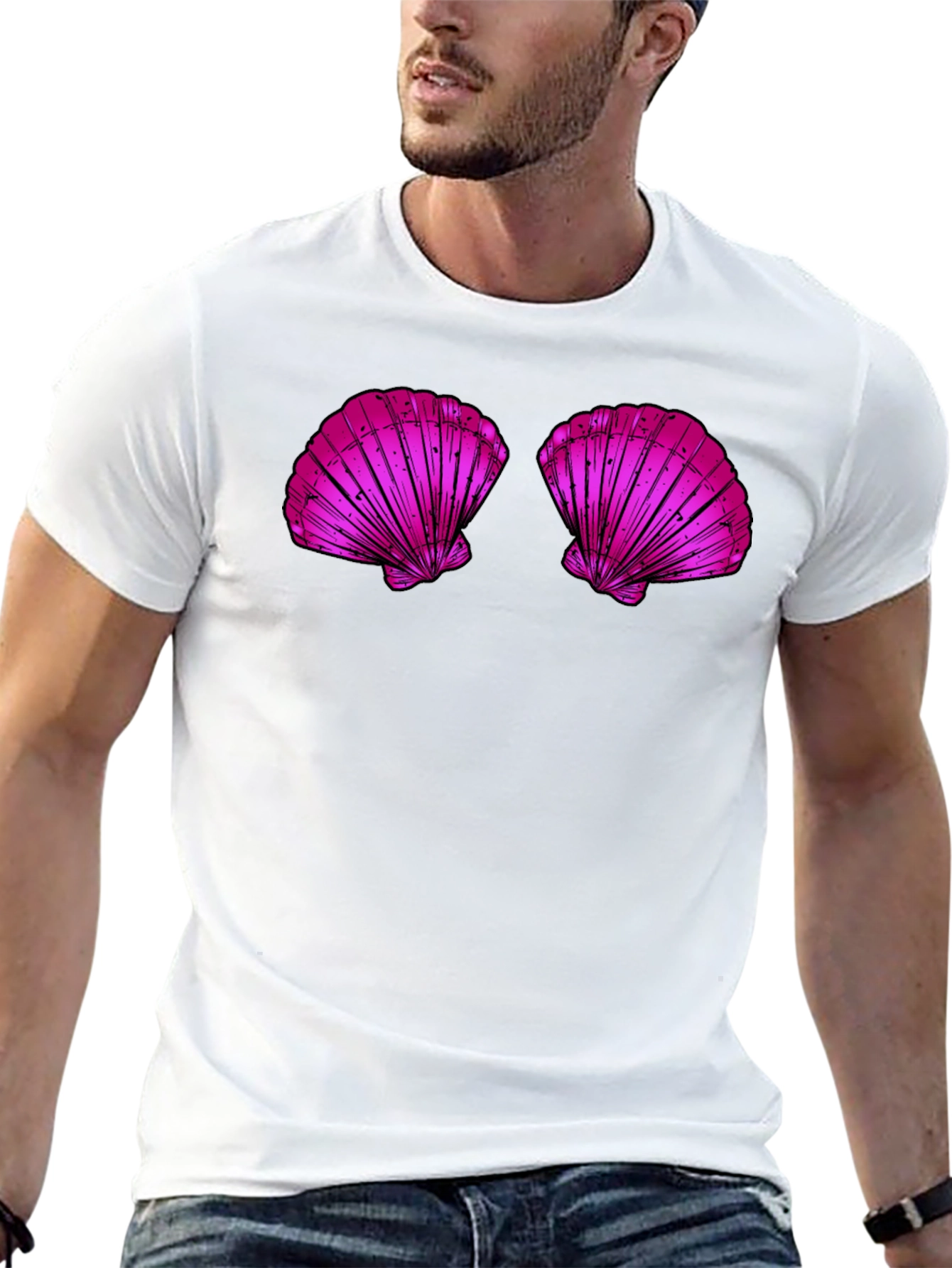 Novelty Shell Bra Graphic Tee - Casual Black T-Shirt