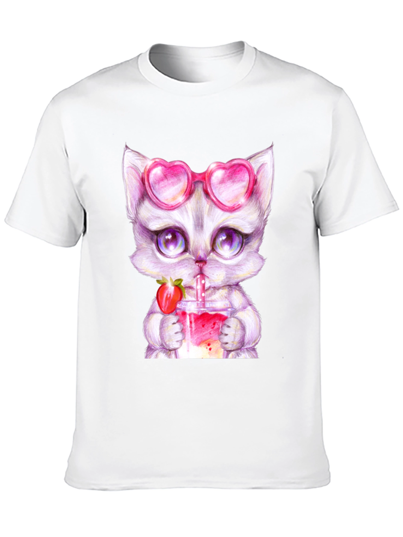 Cute Kitten Strawberry Drink T-Shirt