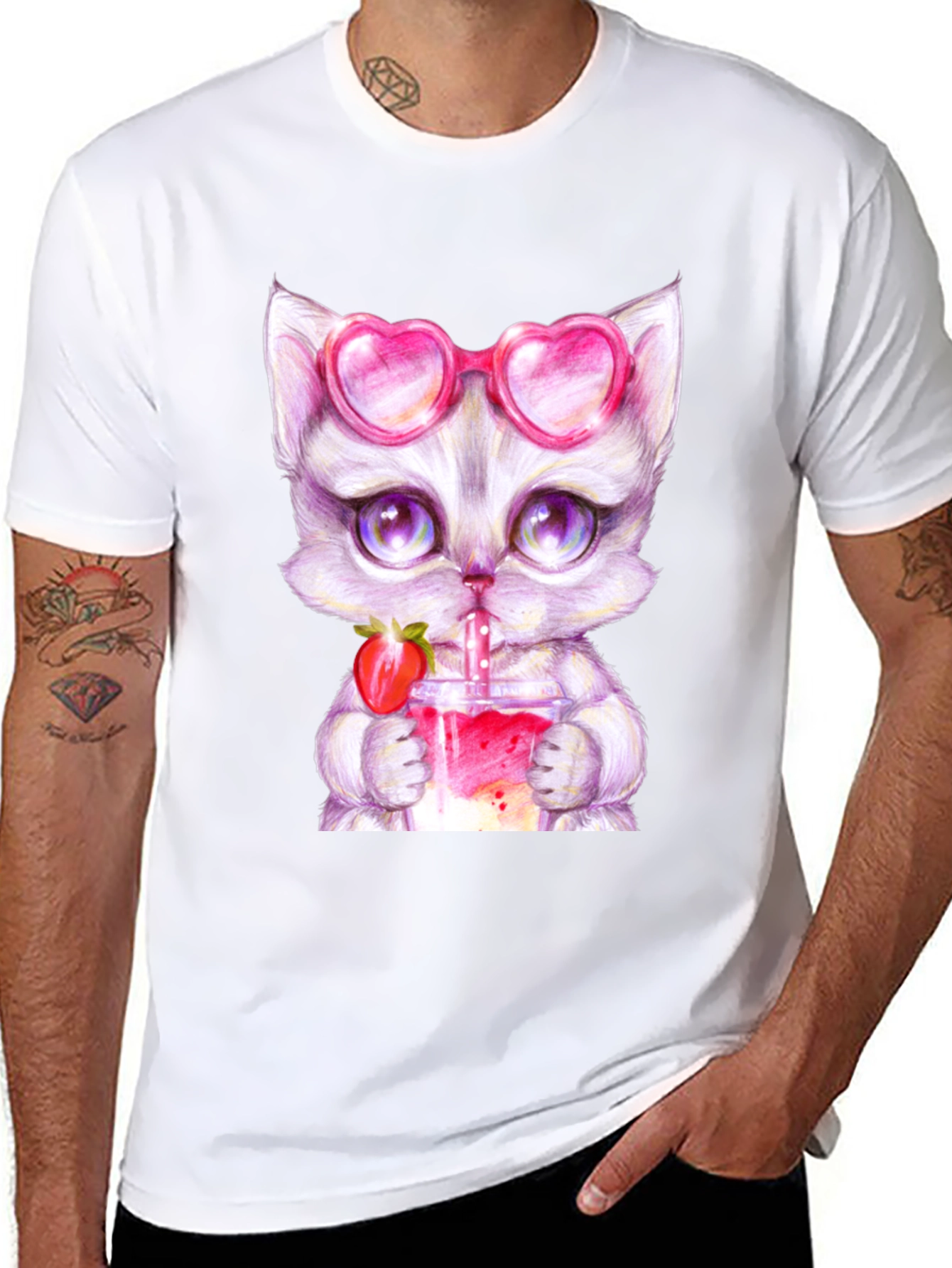 Cute Kitten Strawberry Drink T-Shirt