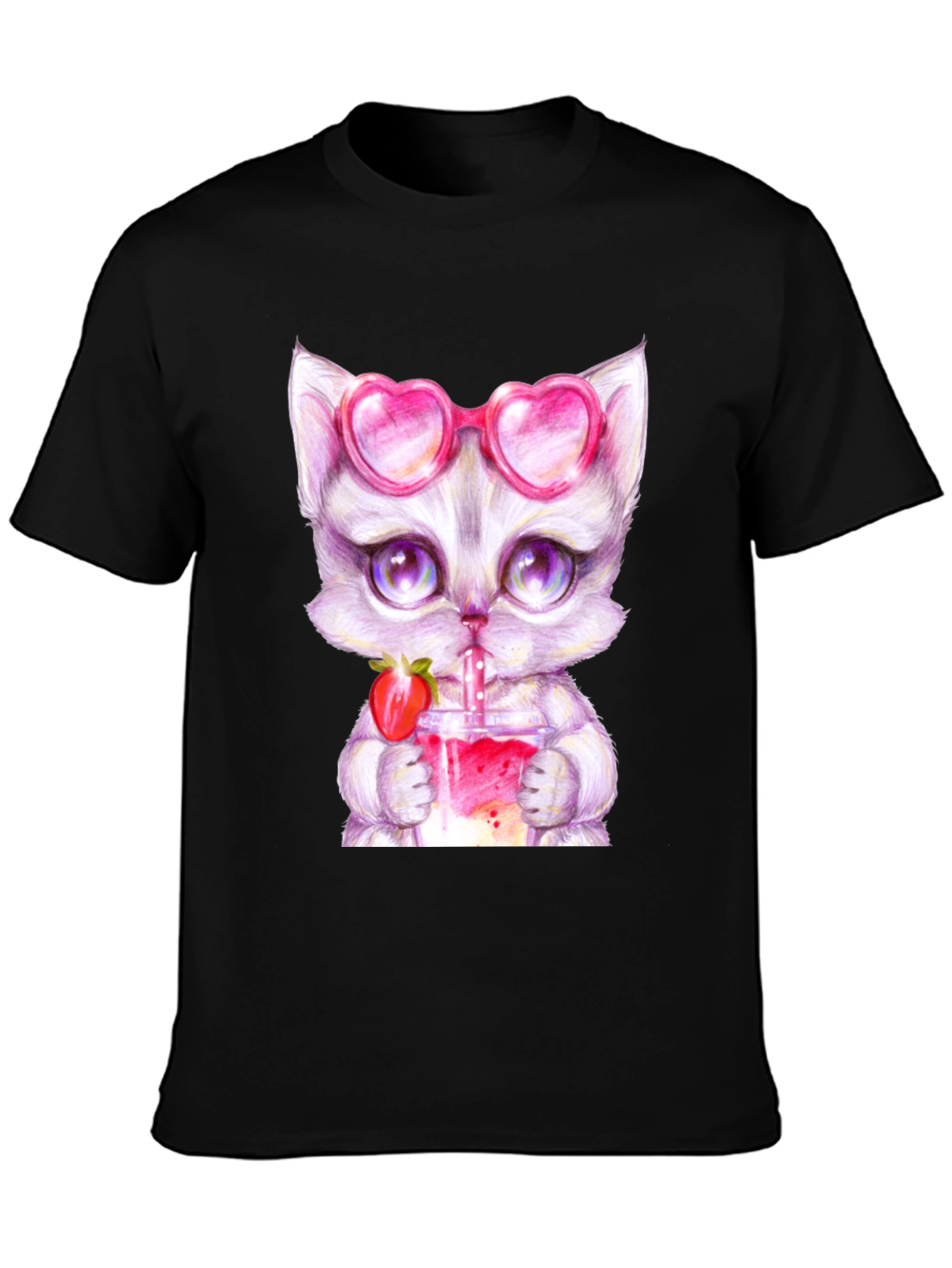 Cute Kitten Strawberry Drink T-Shirt