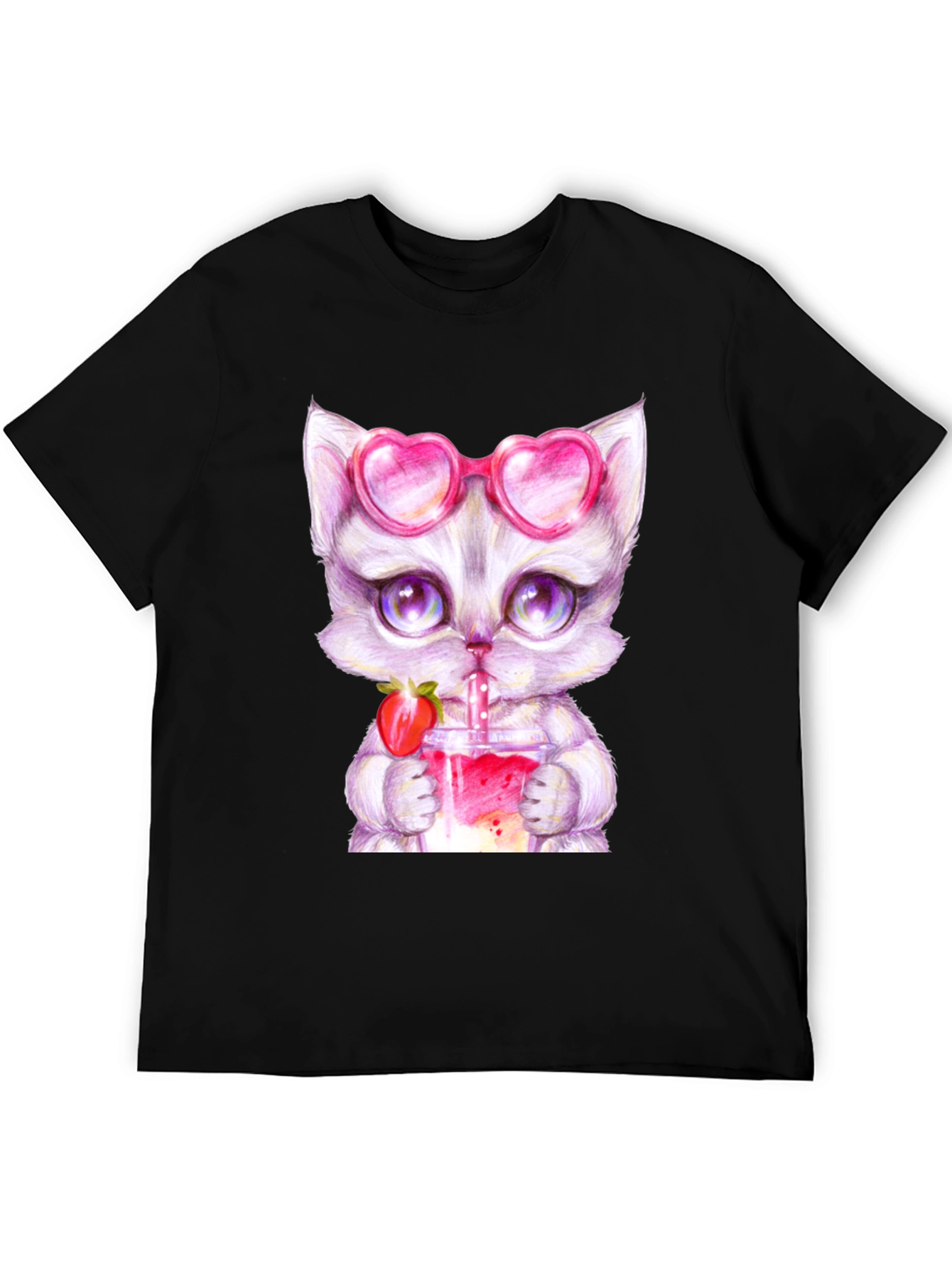 Cute Kitten Strawberry Drink T-Shirt