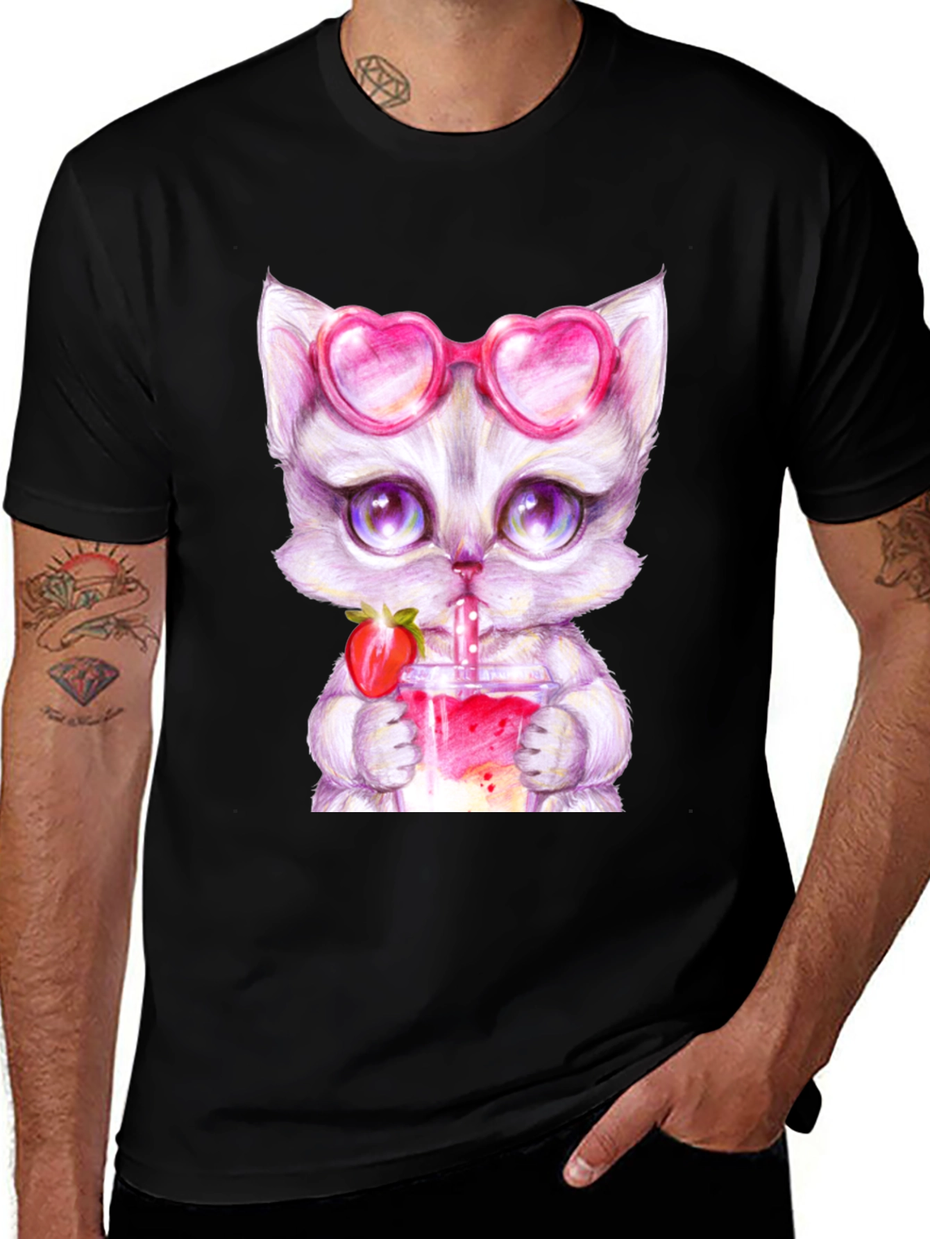 Cute Kitten Strawberry Drink T-Shirt