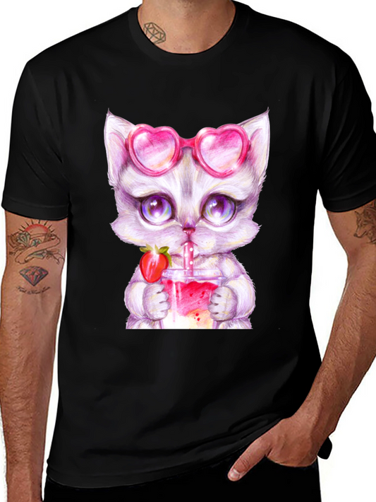 Cute Kitten Strawberry Drink T-Shirt