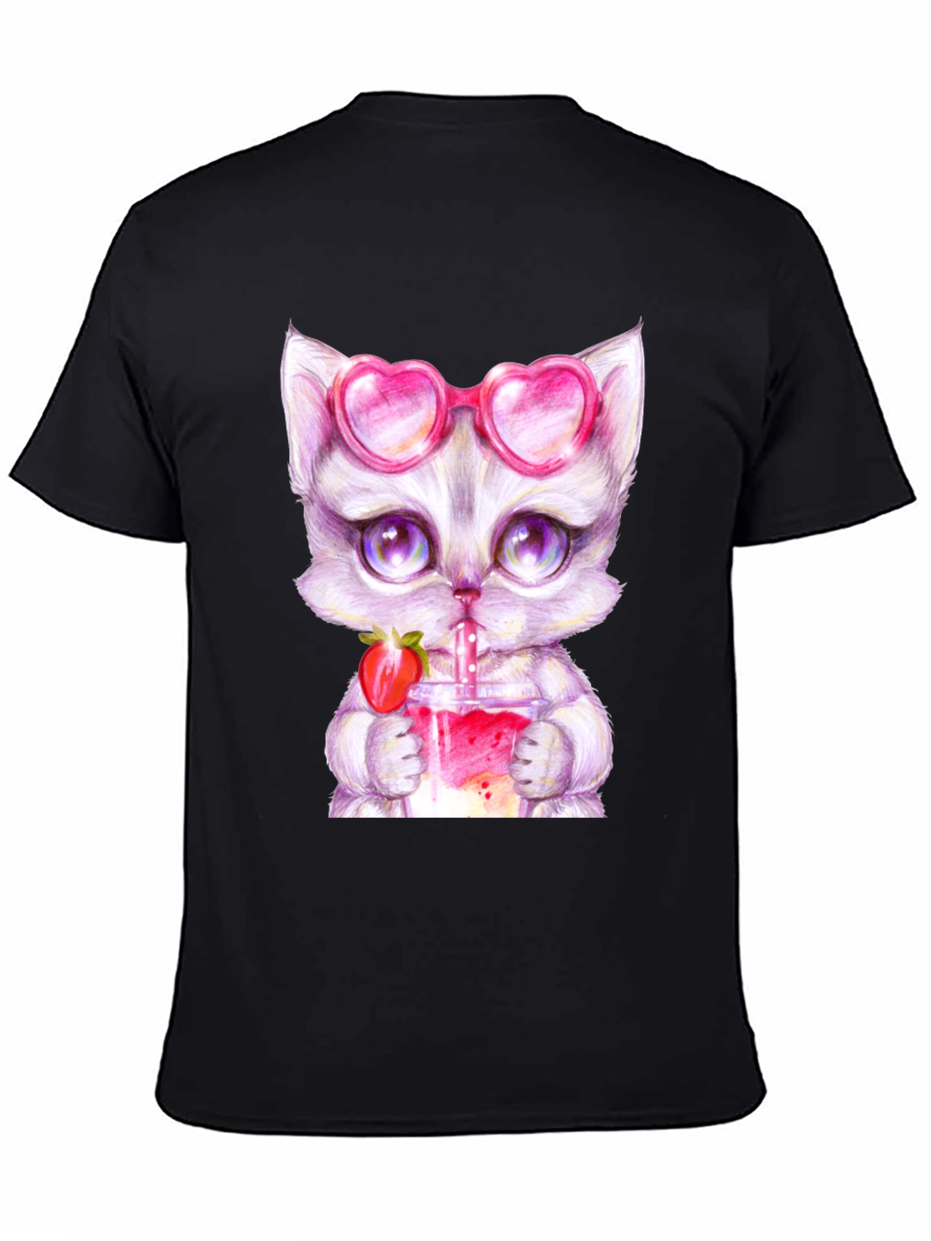 Cute Kitten Strawberry Drink T-Shirt