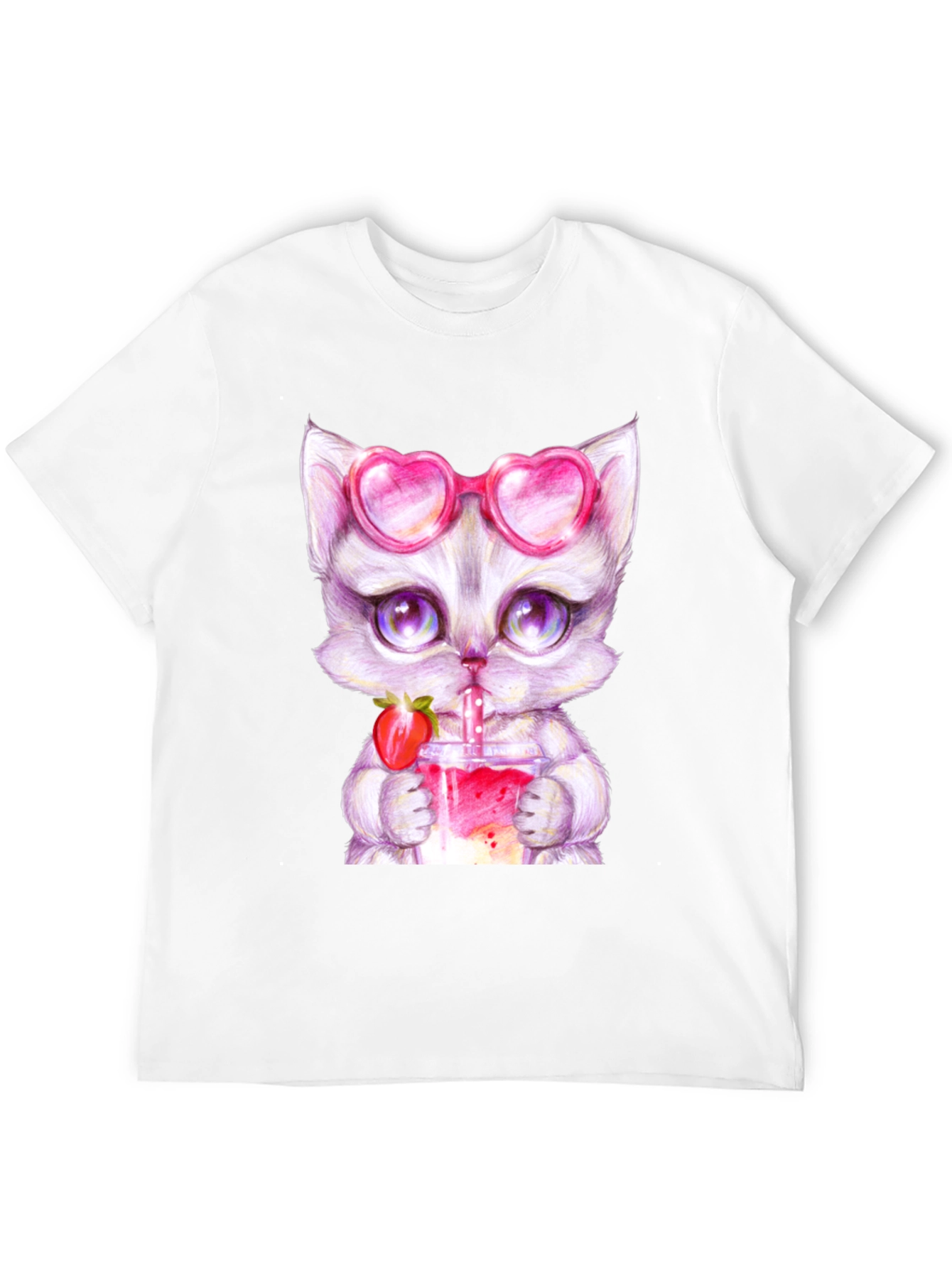 Cute Kitten Strawberry Drink T-Shirt