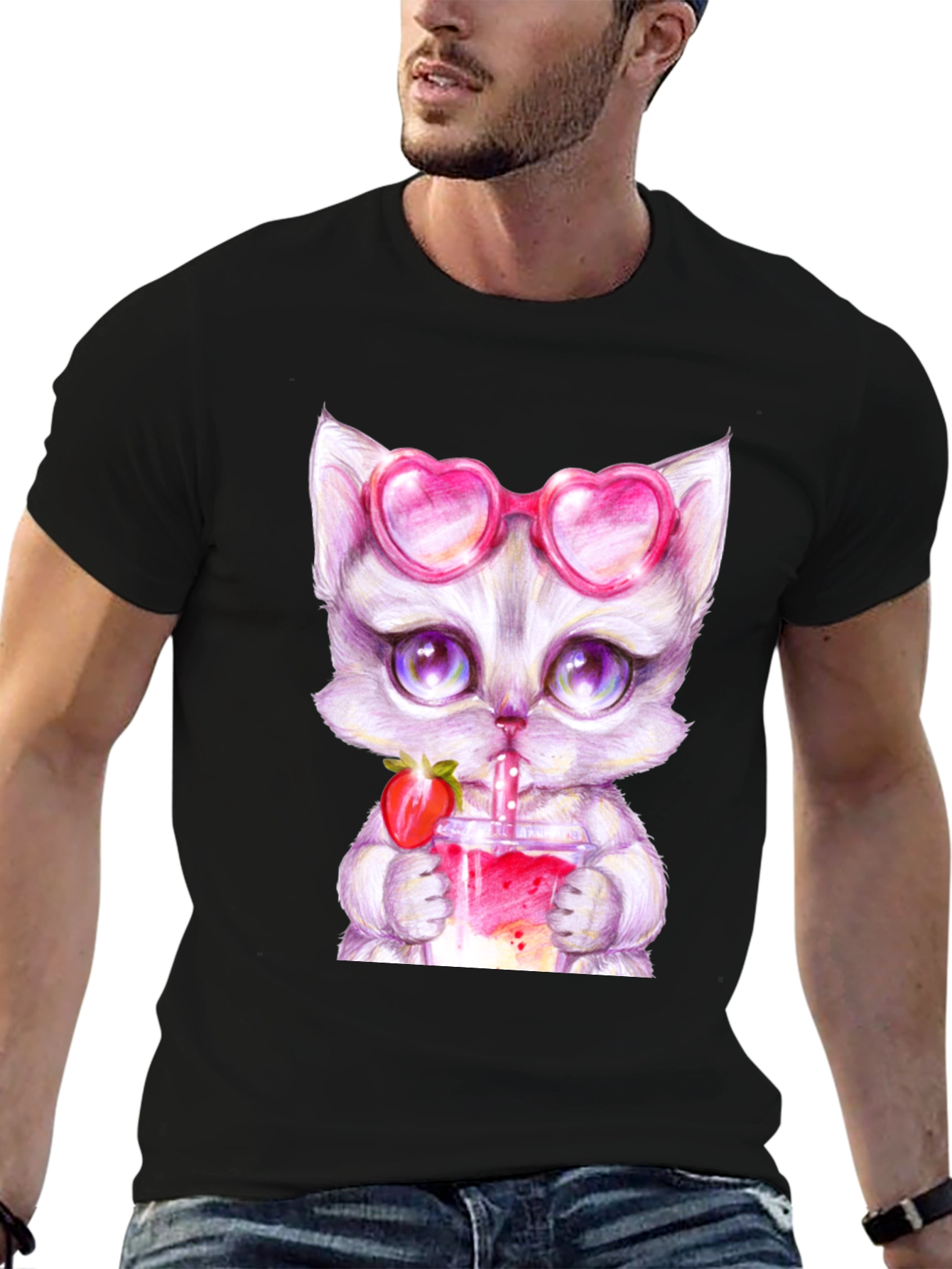 Cute Kitten Strawberry Drink T-Shirt