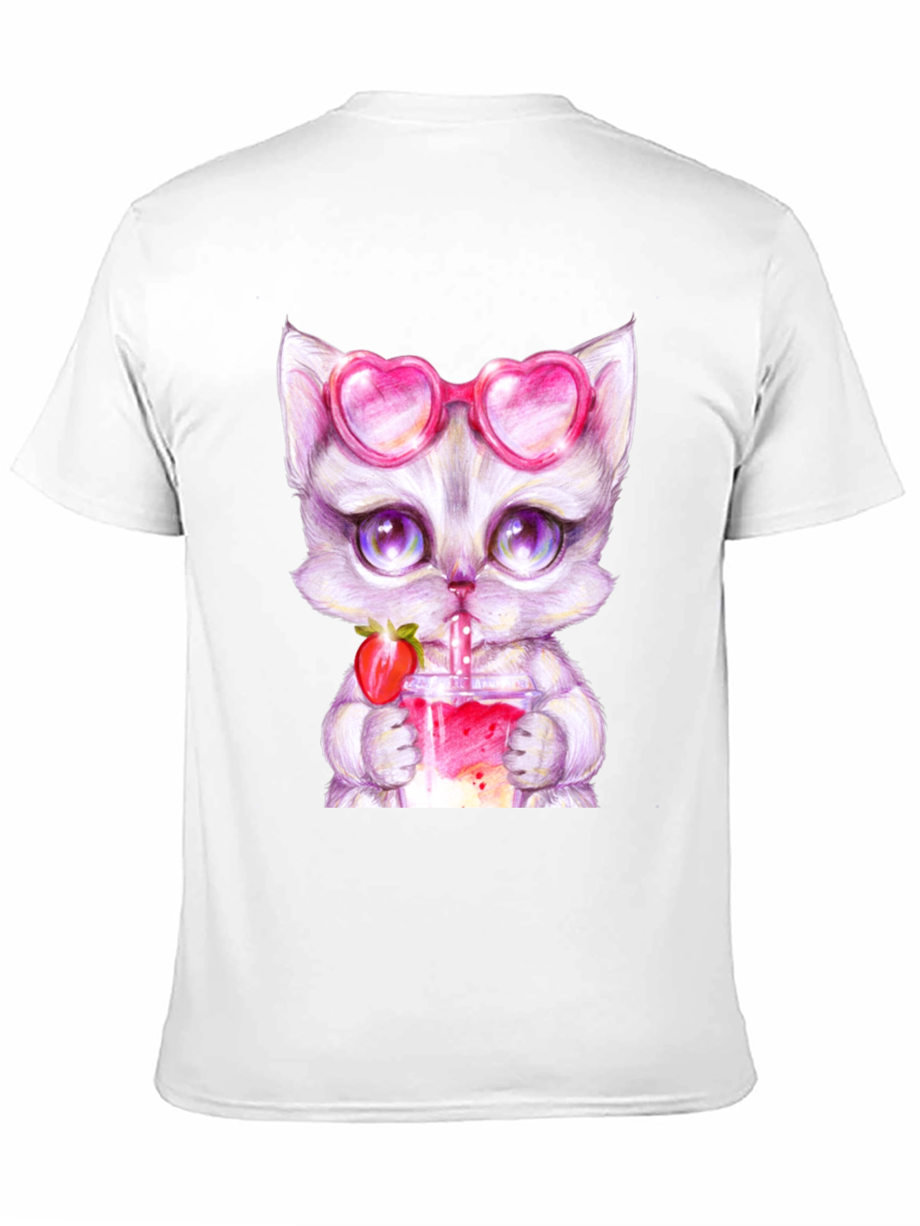 Cute Kitten Strawberry Drink T-Shirt