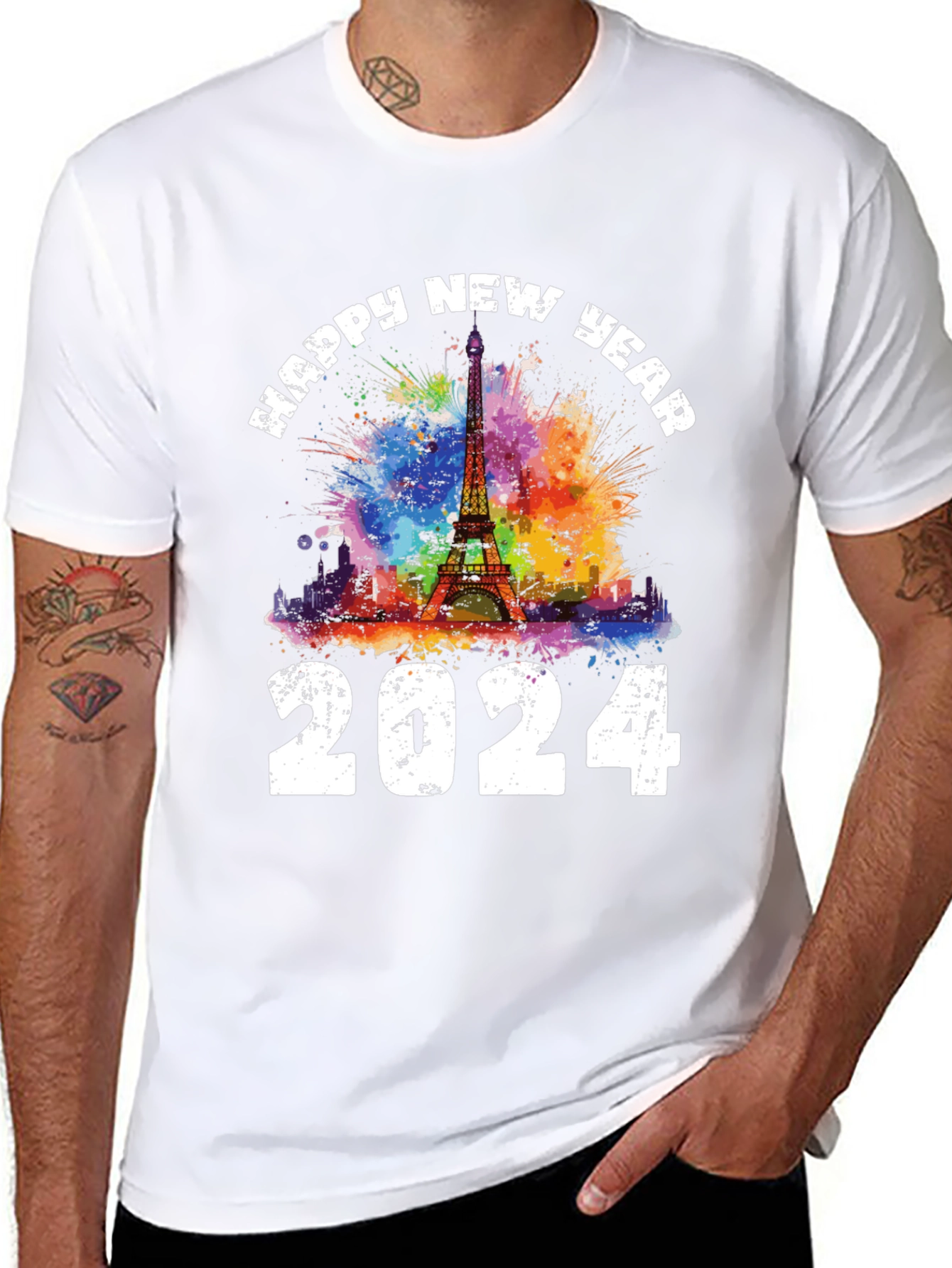Happy New Year 2024 Eiffel Tower Graphic Tee