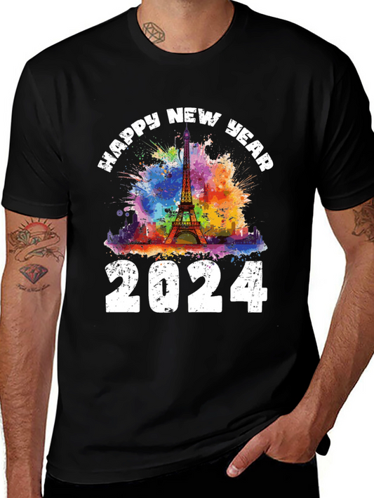 Happy New Year 2024 Eiffel Tower Graphic Tee