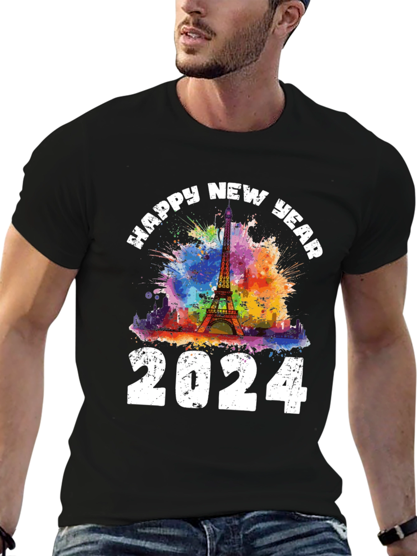 Happy New Year 2024 Eiffel Tower Graphic Tee