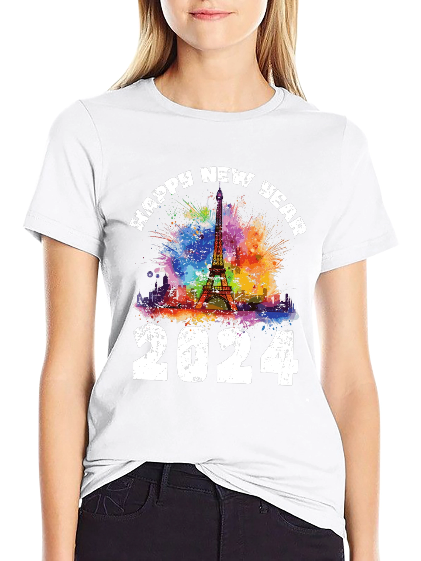 Happy New Year 2024 Eiffel Tower Graphic Tee