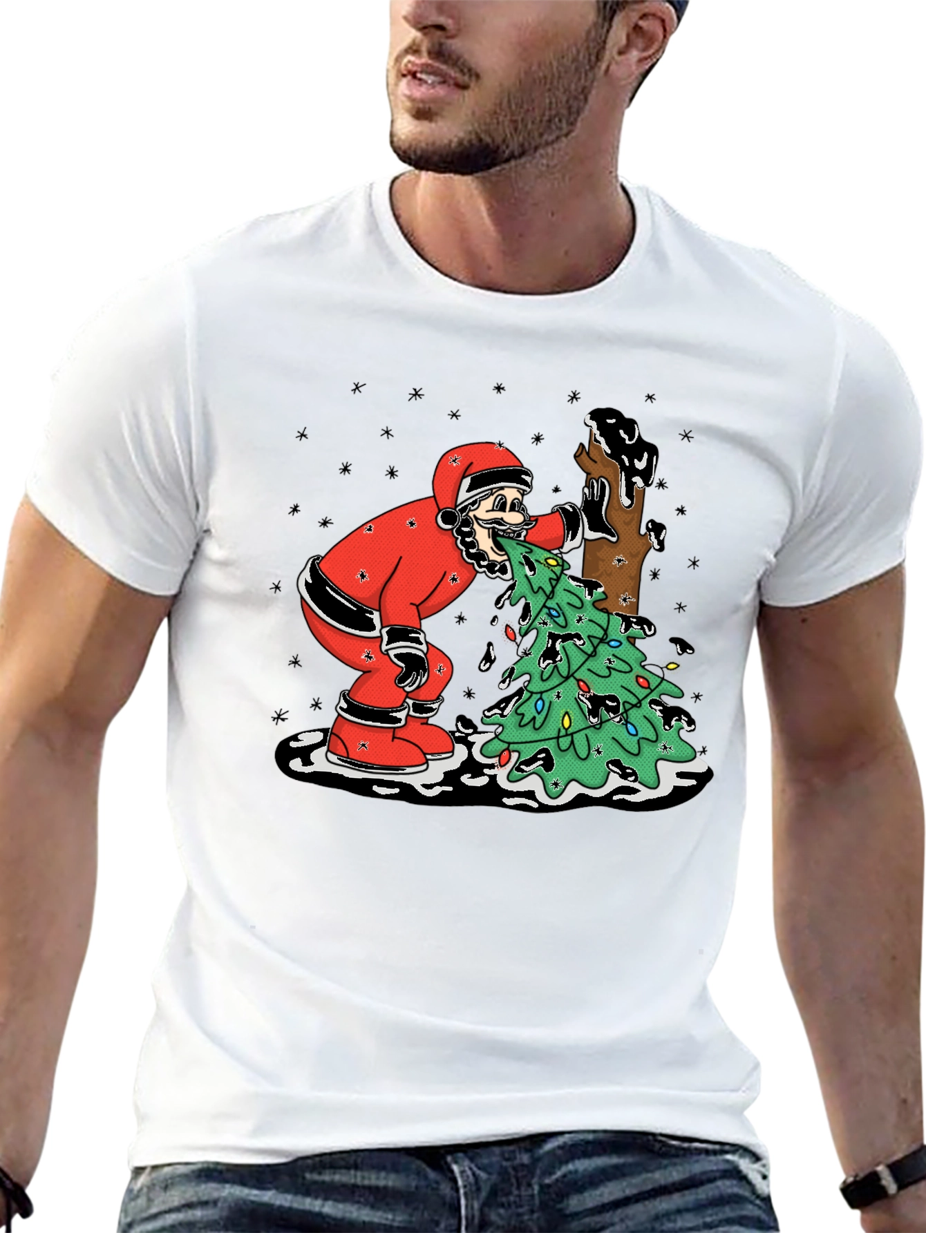 Funny Santa Vomiting Christmas Tree T-Shirt