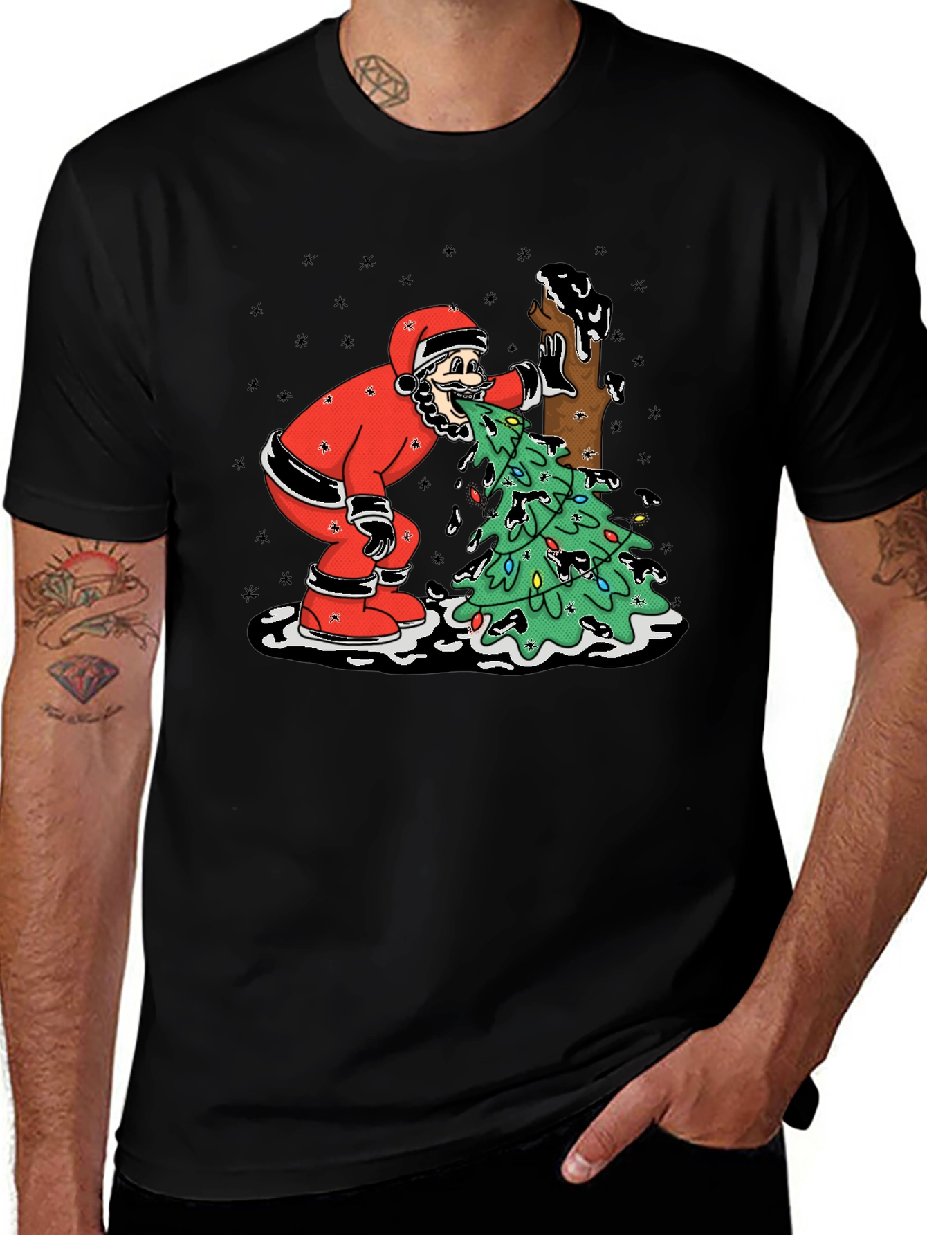 Funny Santa Vomiting Christmas Tree T-Shirt