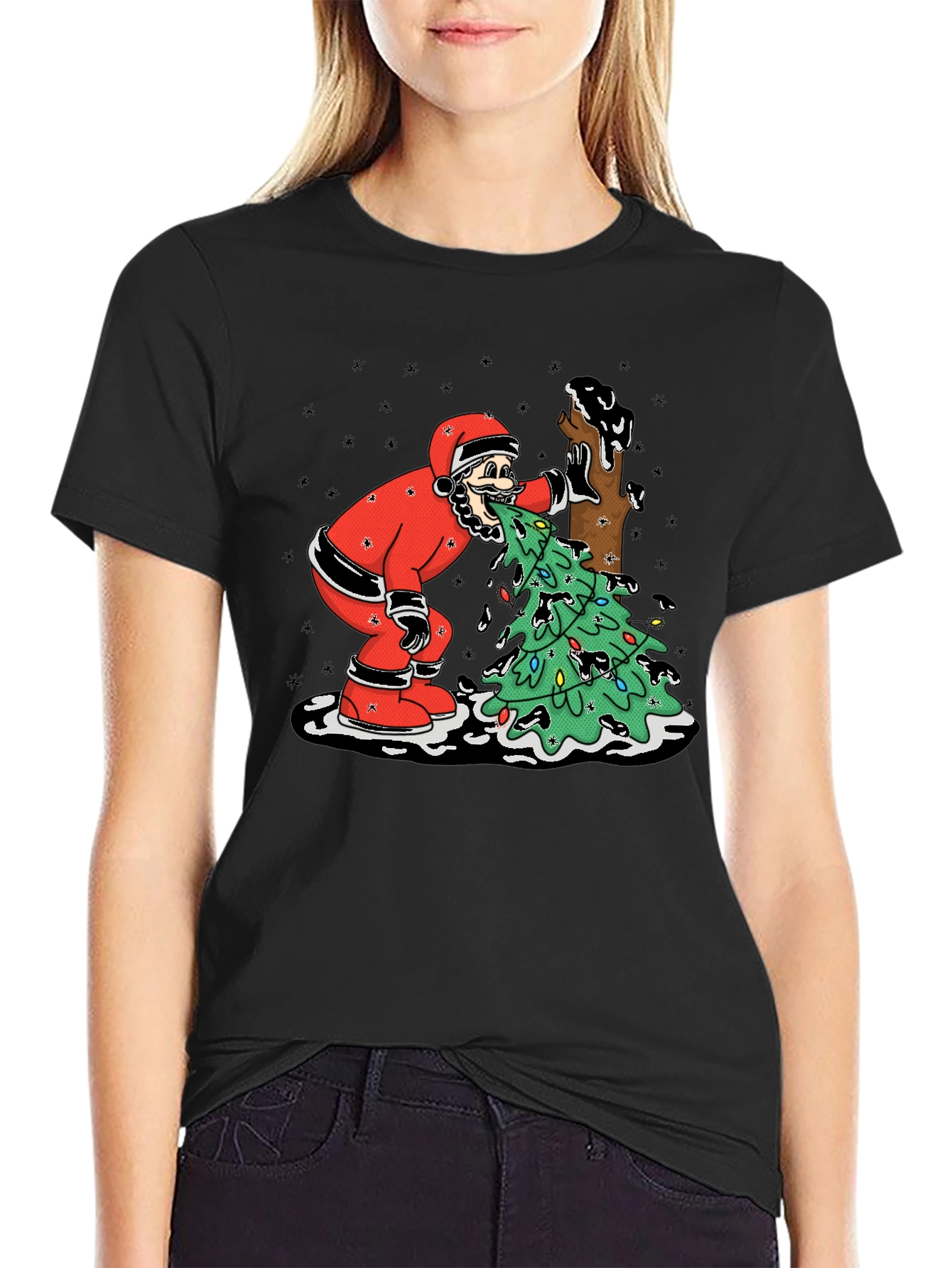 Funny Santa Vomiting Christmas Tree T-Shirt