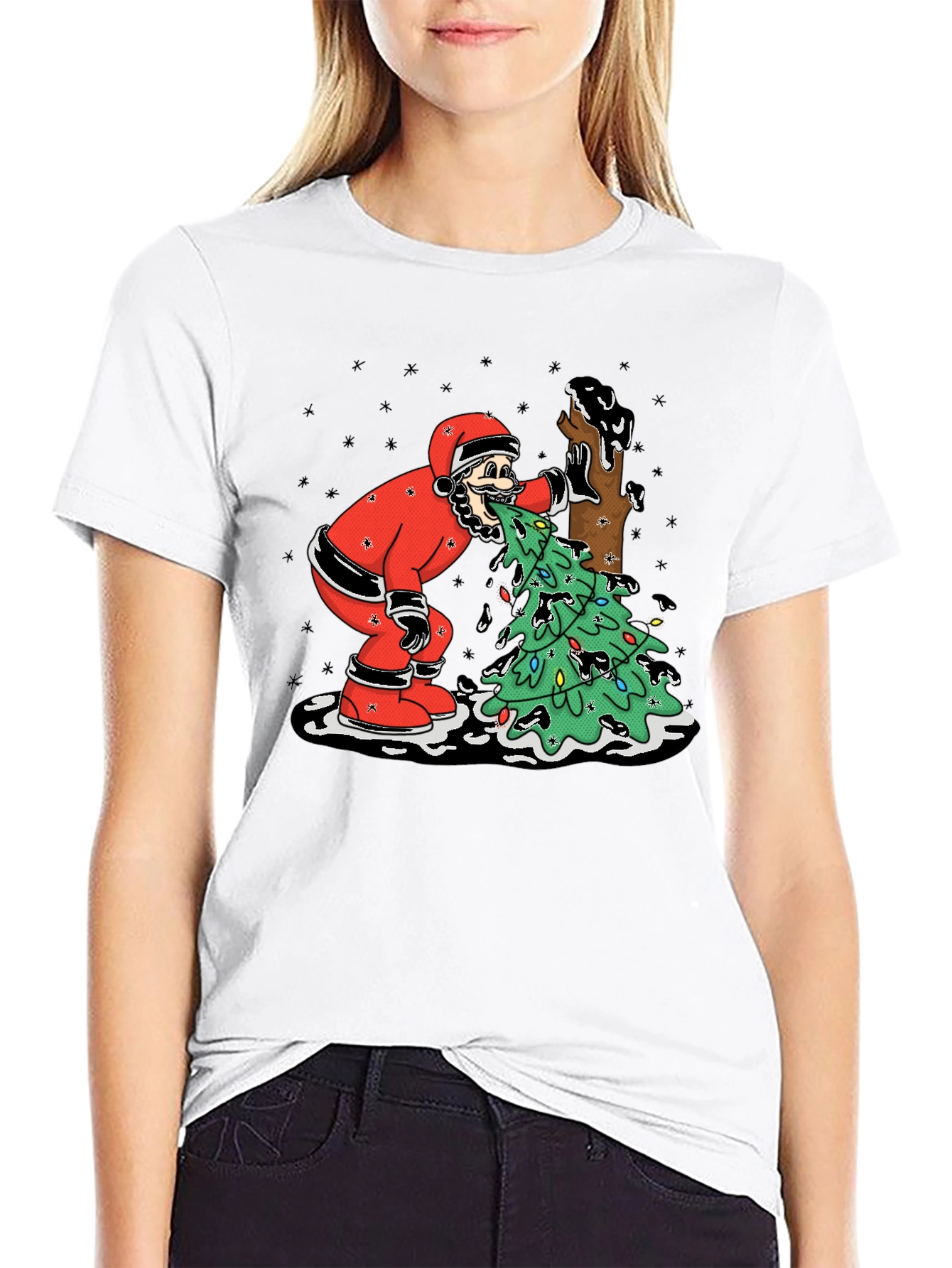 Funny Santa Vomiting Christmas Tree T-Shirt