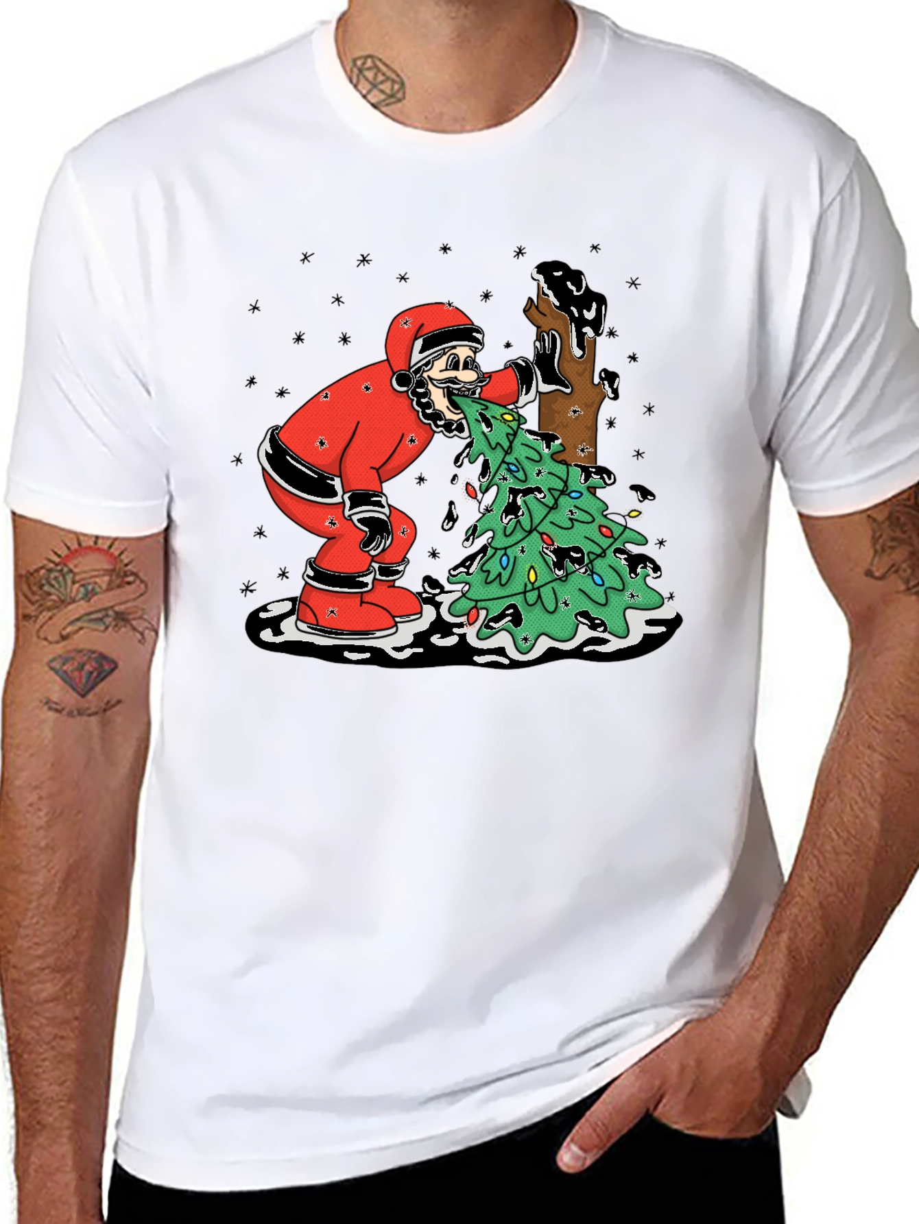 Funny Santa Vomiting Christmas Tree T-Shirt