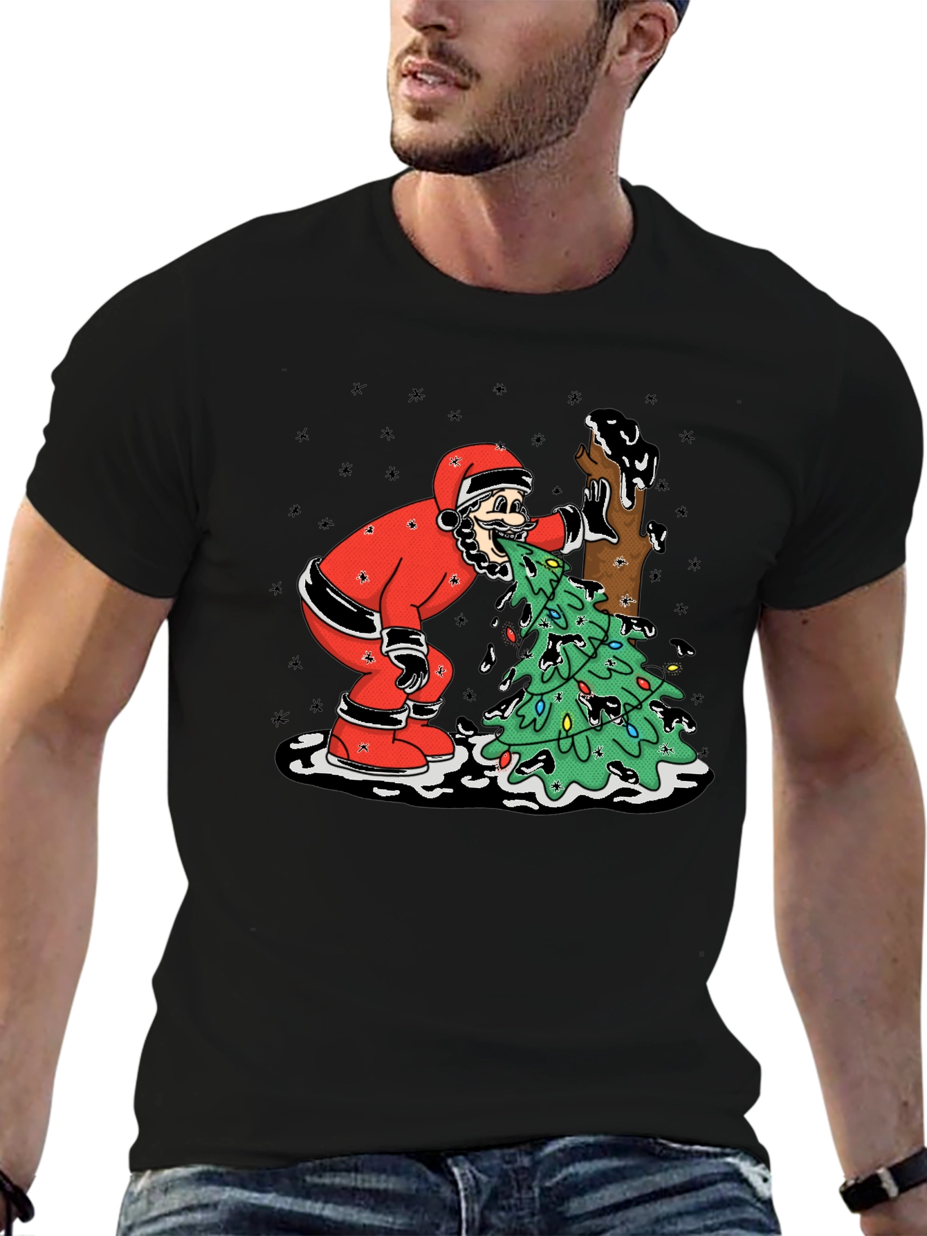 Funny Santa Vomiting Christmas Tree T-Shirt