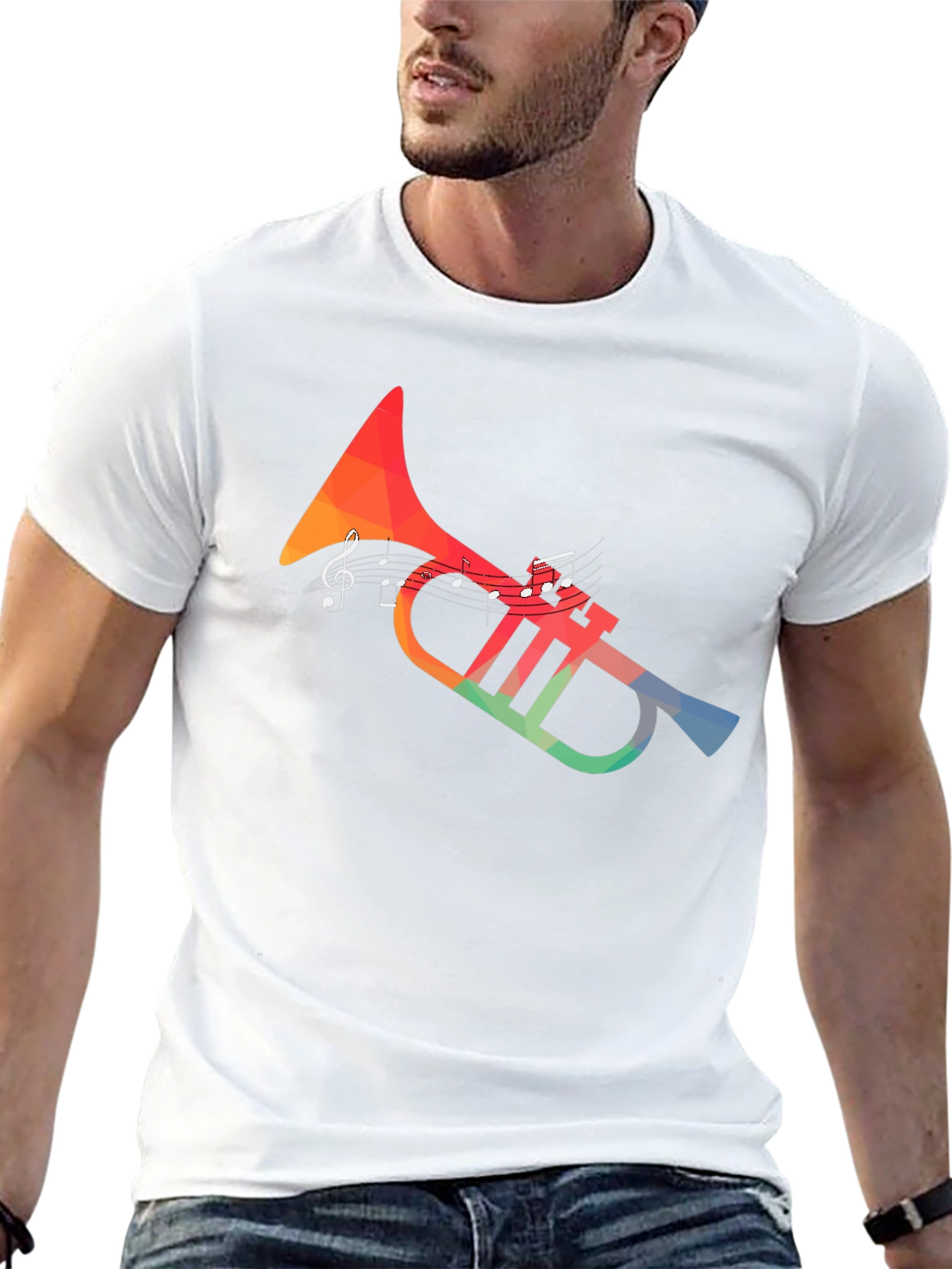 Musical Trumpet Graphic Tee - Black Cotton Blend Shirt