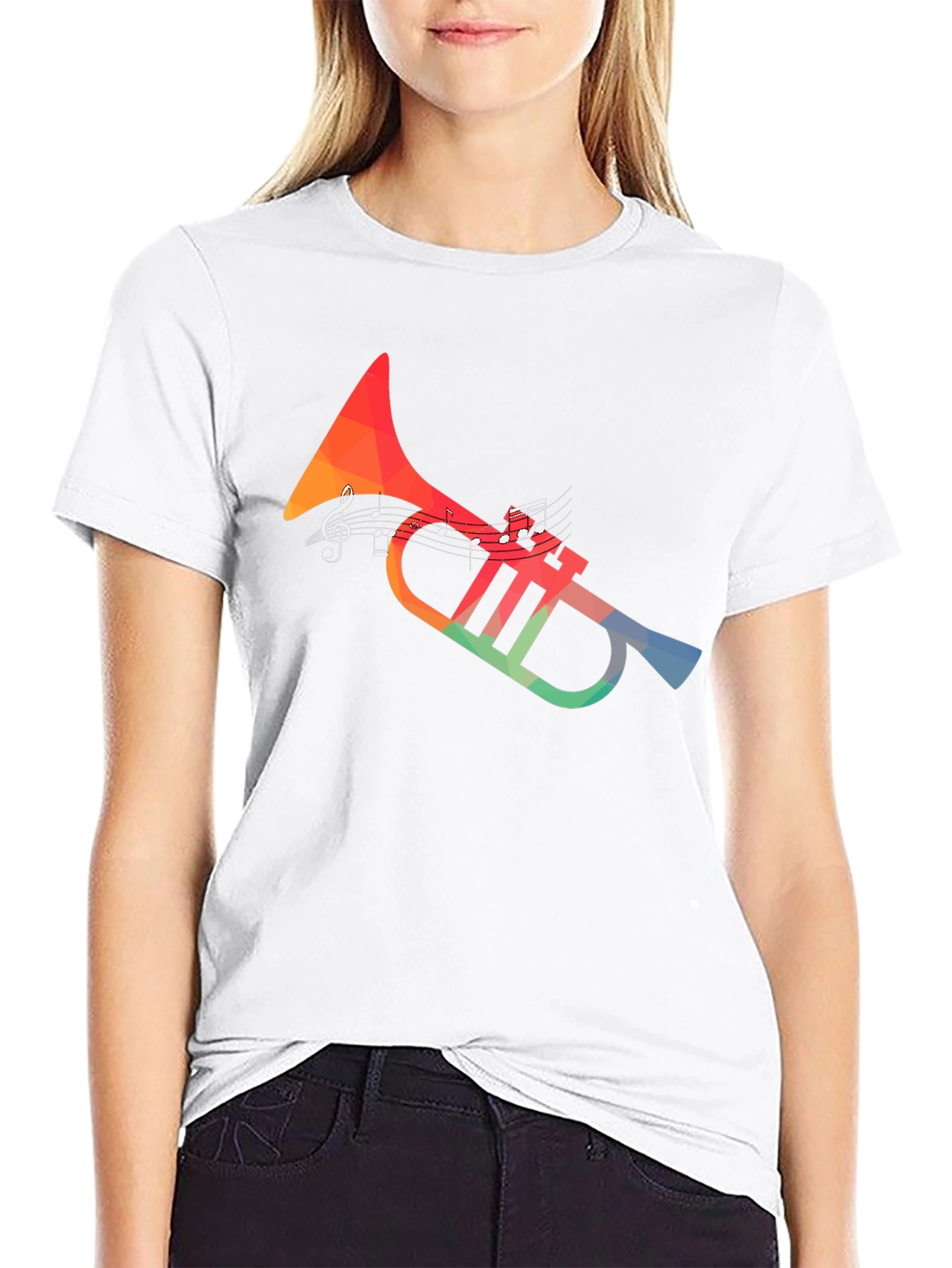 Musical Trumpet Graphic Tee - Black Cotton Blend Shirt