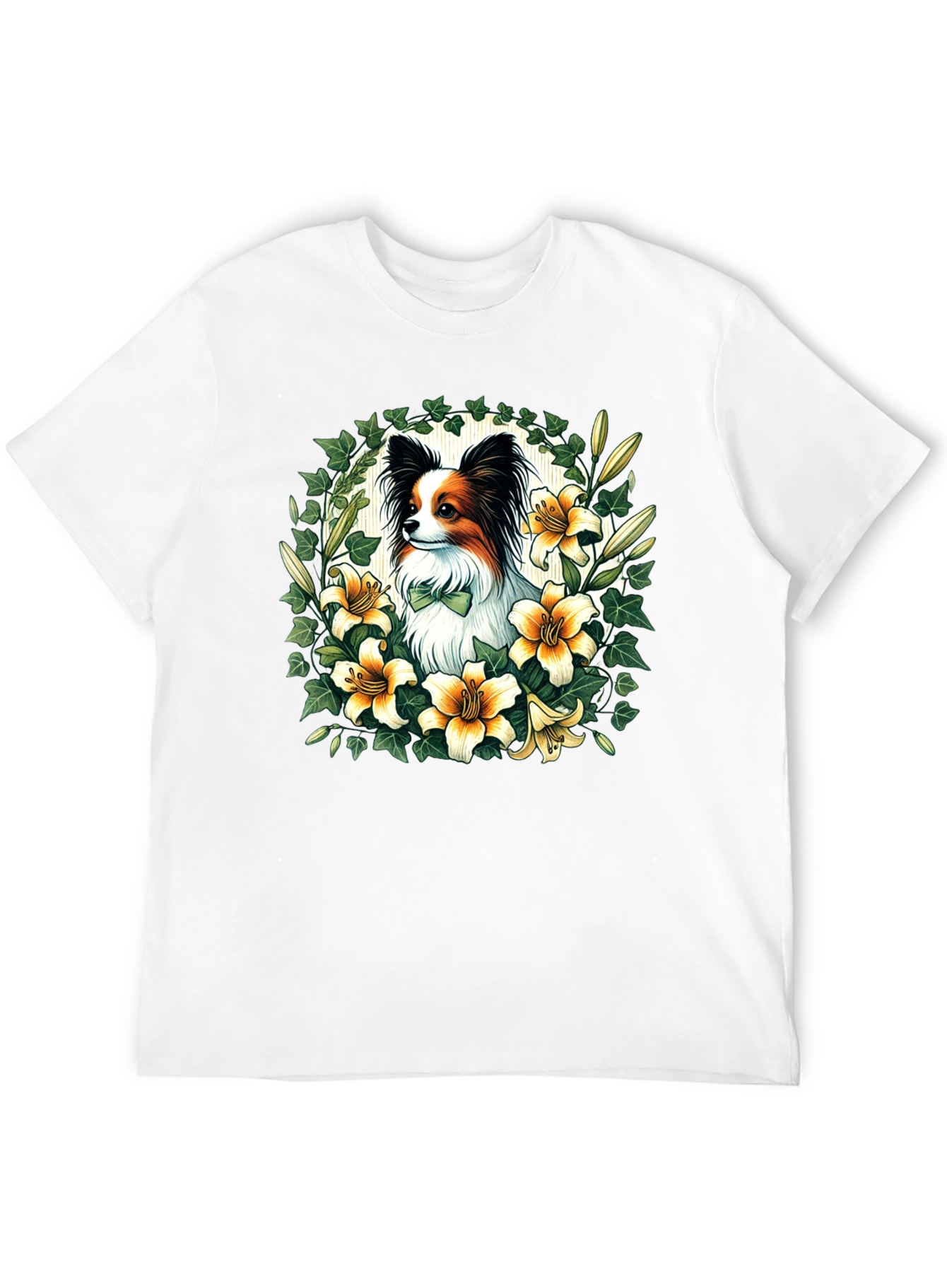 Papillon Dog Floral Wreath T-Shirt