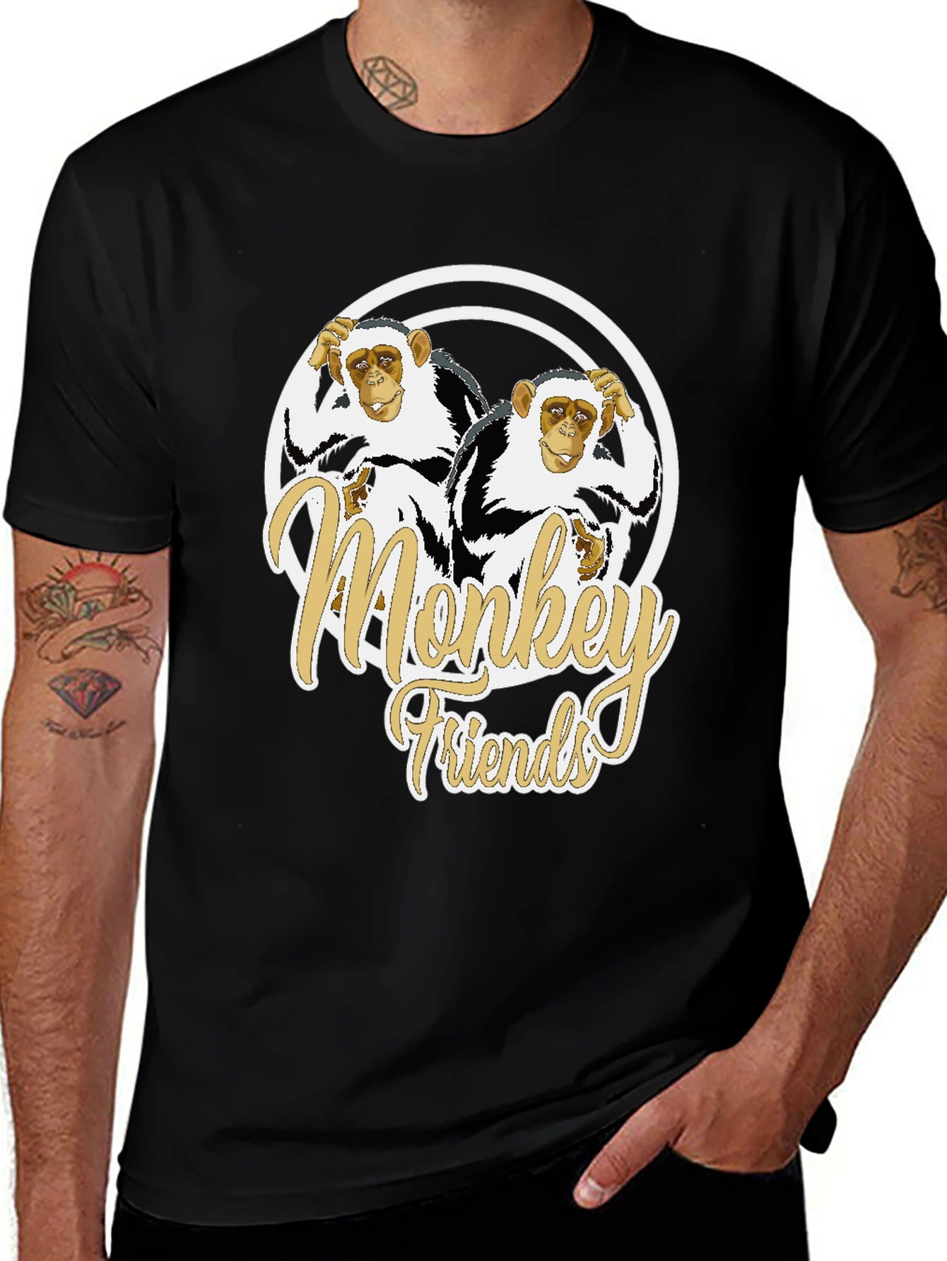 Monkey Friends Graphic T-Shirt - Black