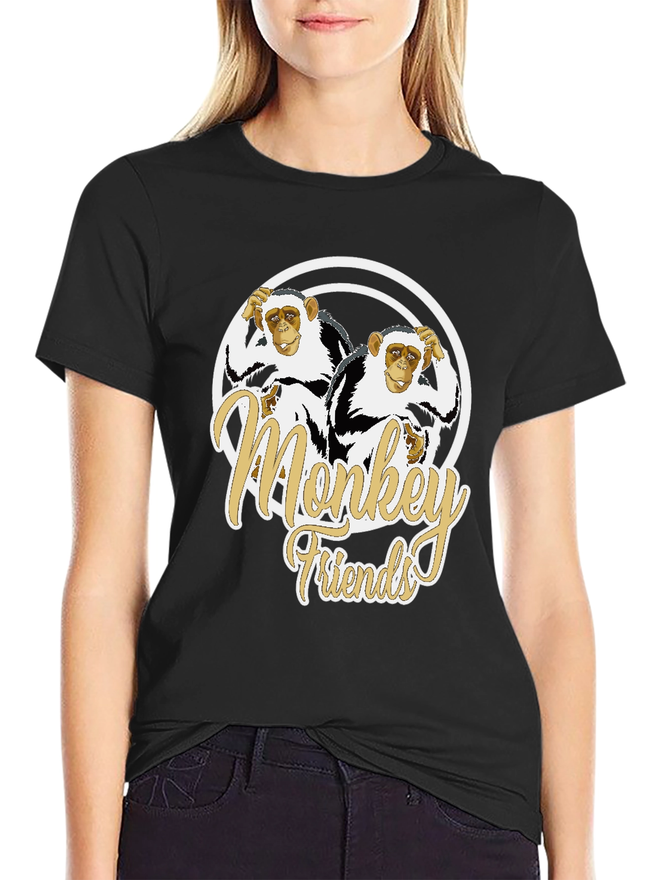 Monkey Friends Graphic T-Shirt - Black