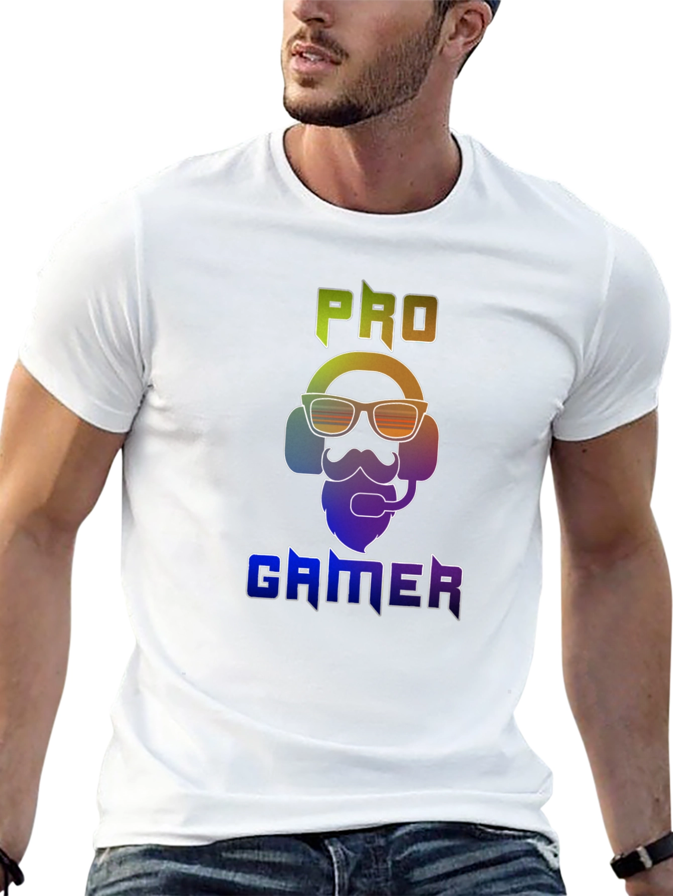 Pro Gamer T-Shirt - Gaming Headset & Beard Design