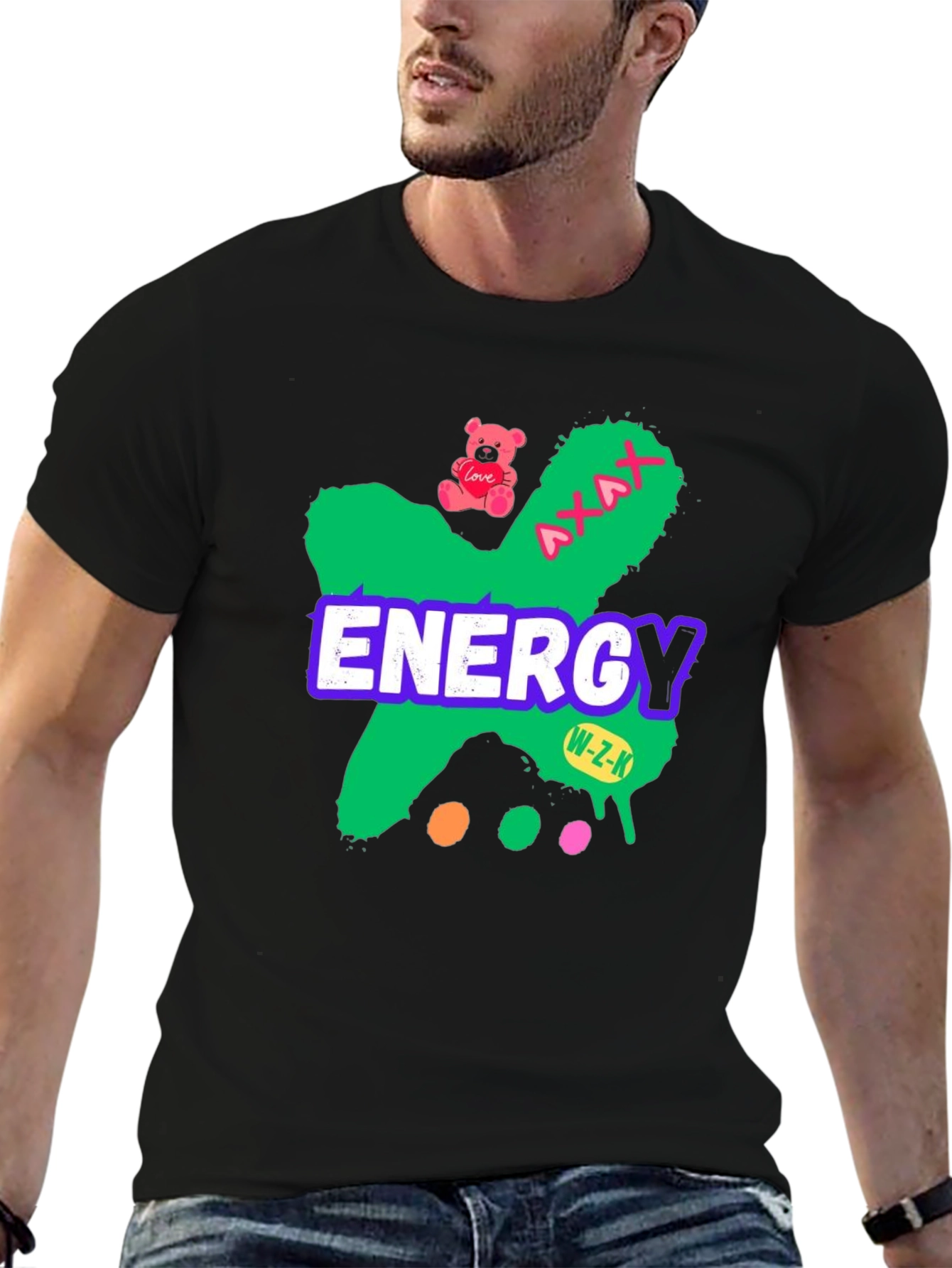 Energy Graphic Tee - Black Cotton Blend Casual T-Shirt