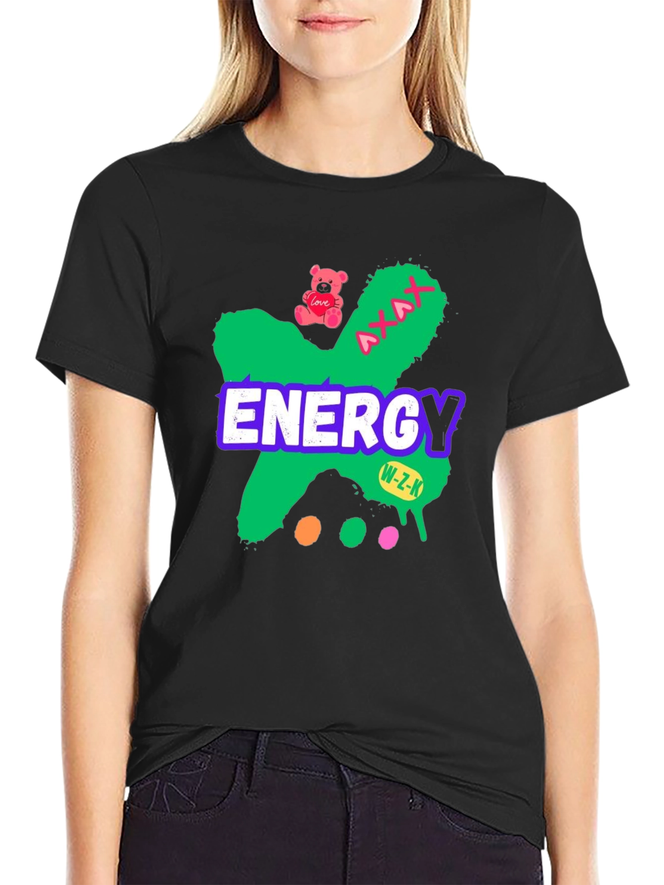 Energy Graphic Tee - Black Cotton Blend Casual T-Shirt
