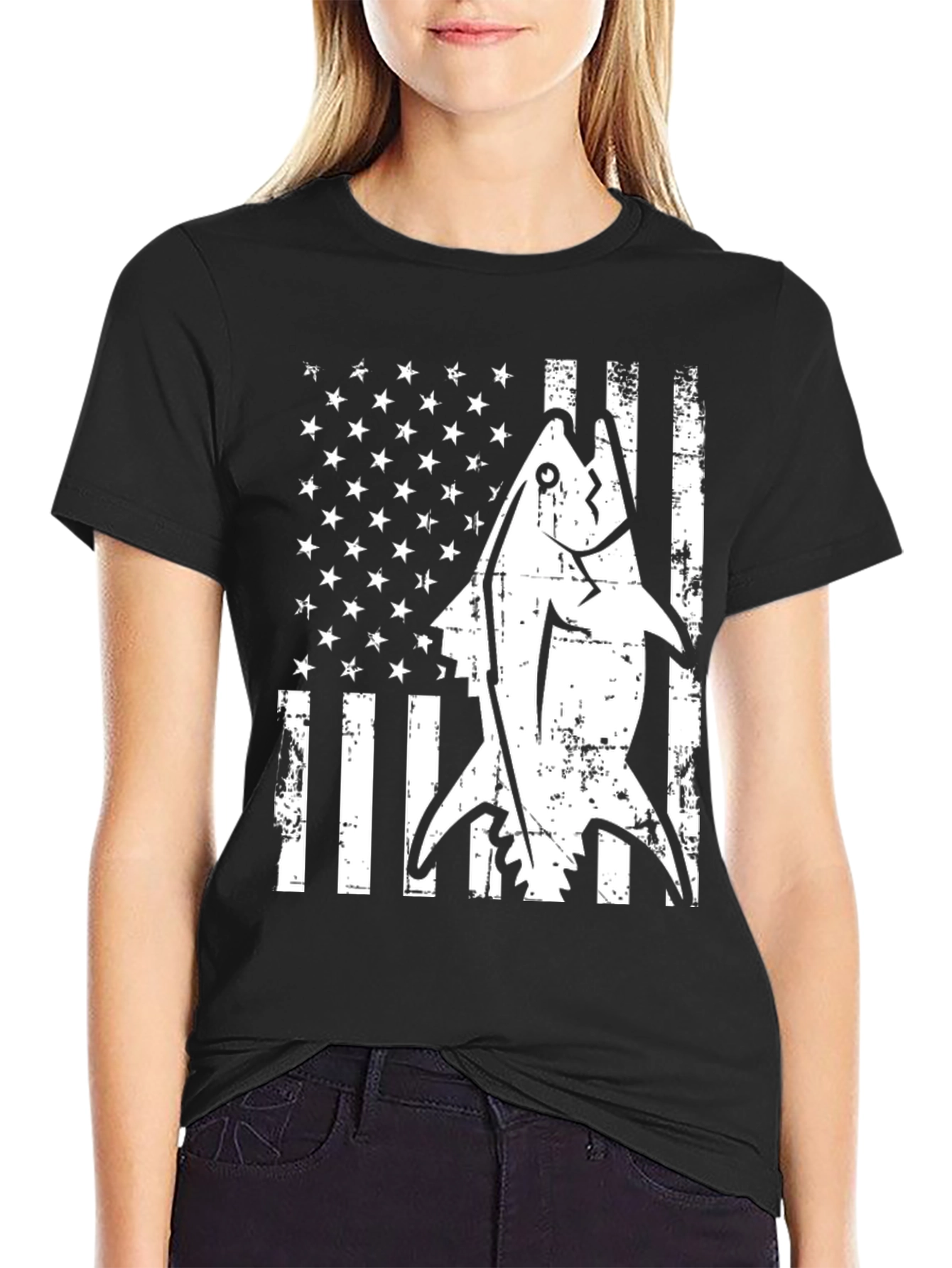 American Flag Tuna Fish Graphic T-Shirt