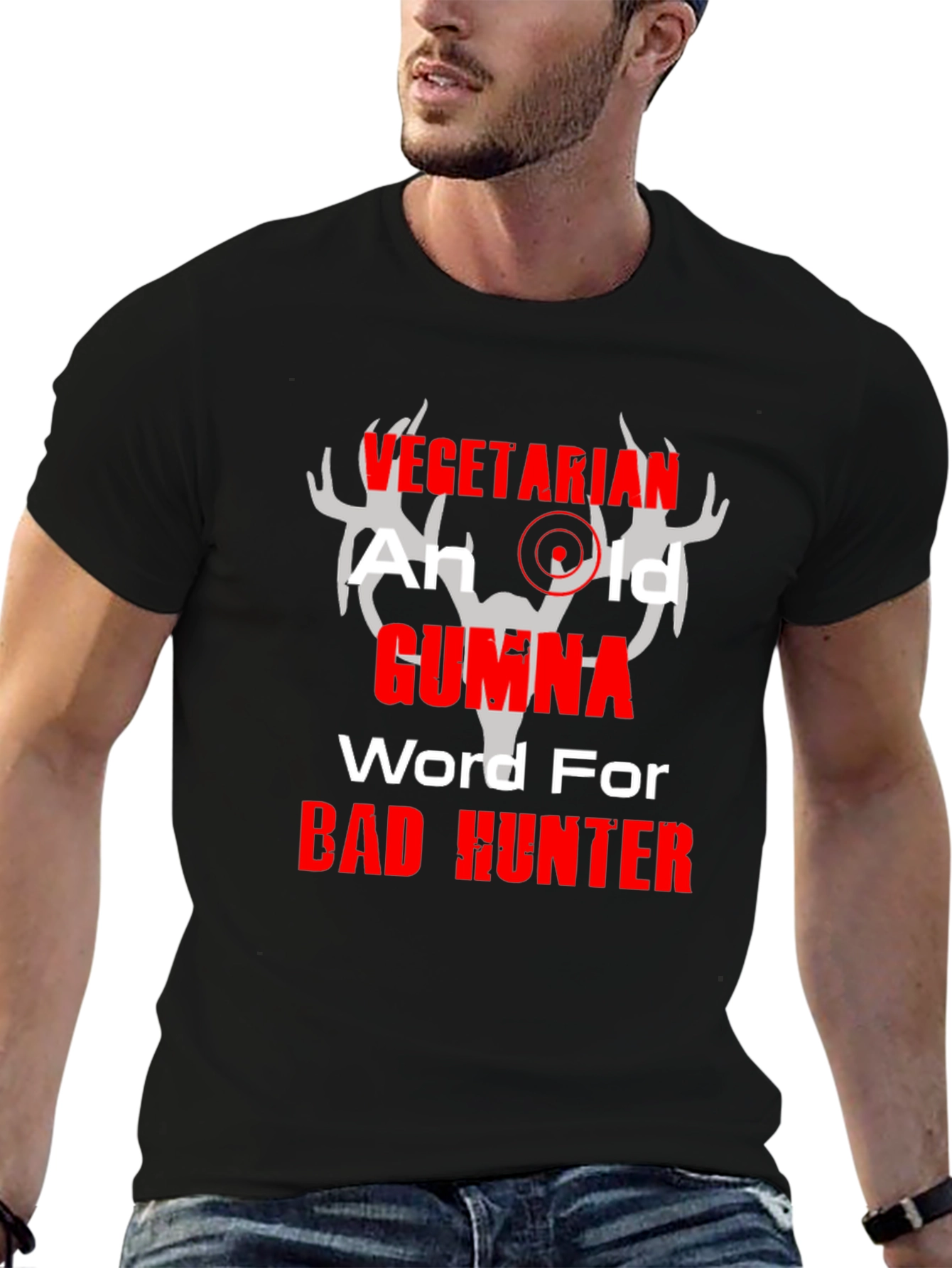 Vegetarian Bad Hunter Graphic T-Shirt Humor Tee