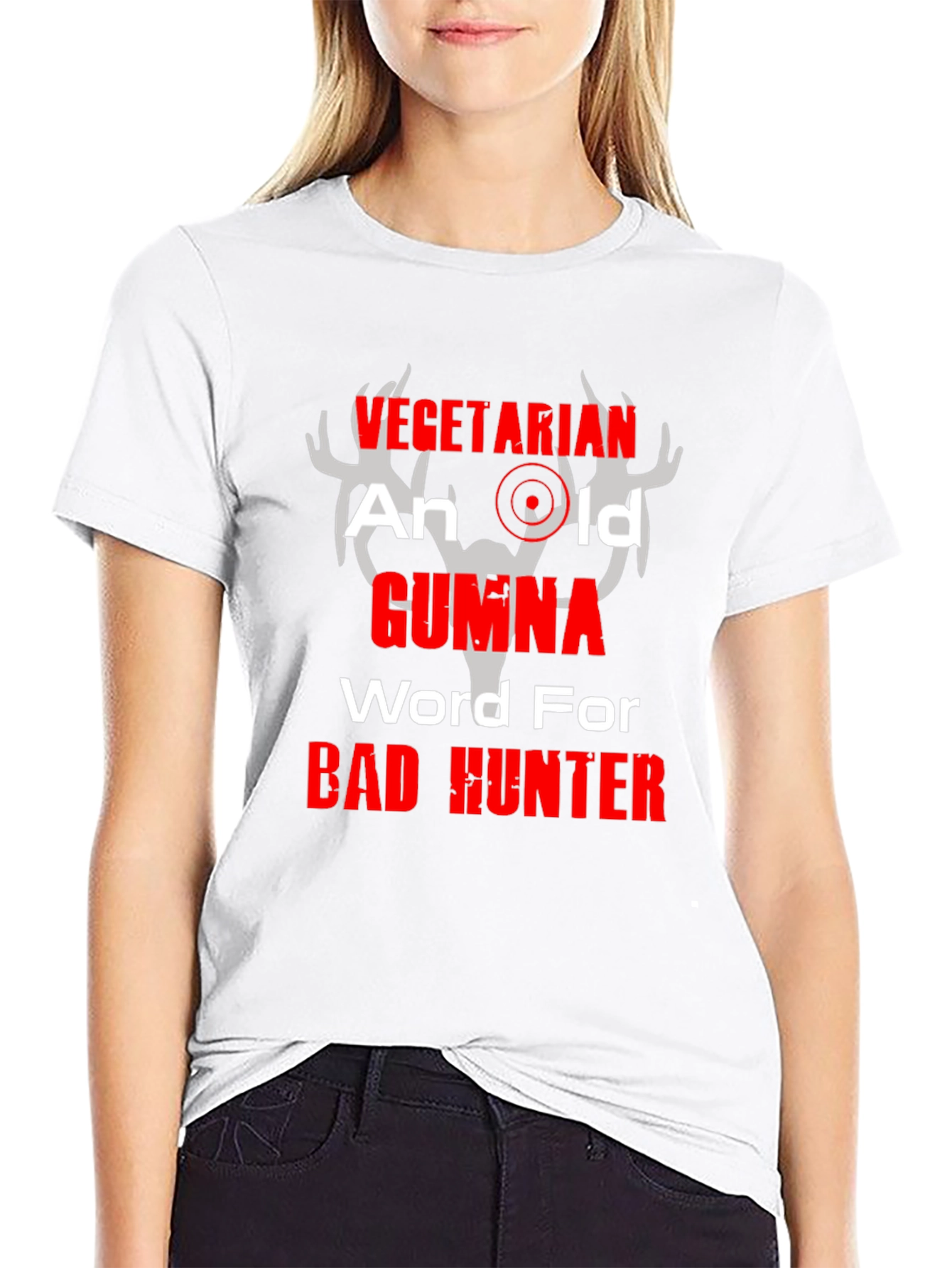 Vegetarian Bad Hunter Graphic T-Shirt Humor Tee