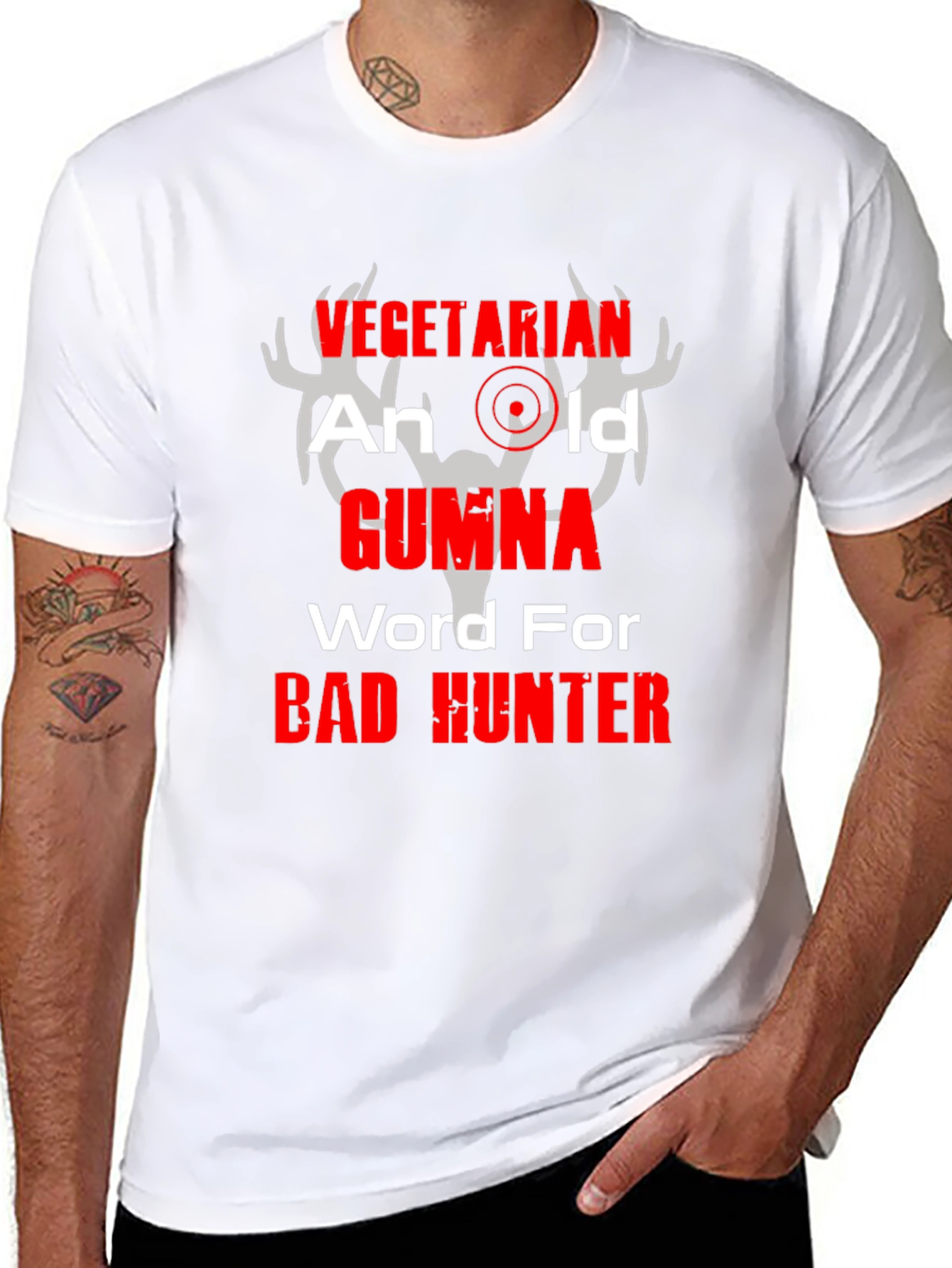 Vegetarian Bad Hunter Graphic T-Shirt Humor Tee
