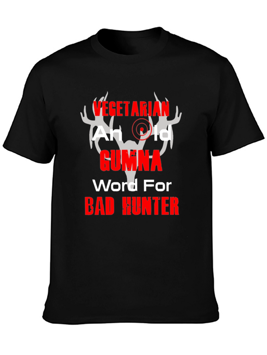 Vegetarian Bad Hunter Graphic T-Shirt Humor Tee