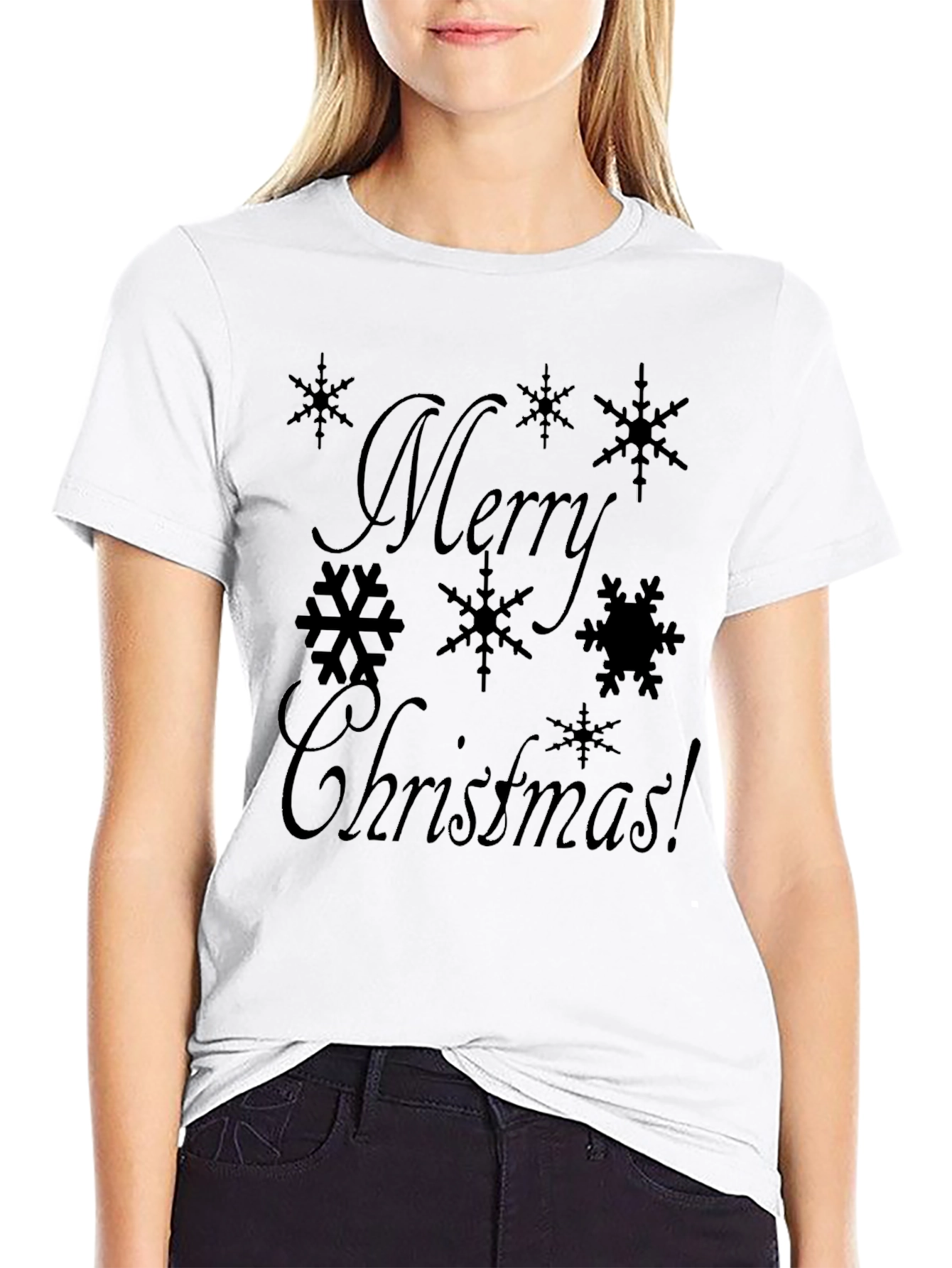 Merry Christmas Snowflake Tee - Black Graphic T-Shirt