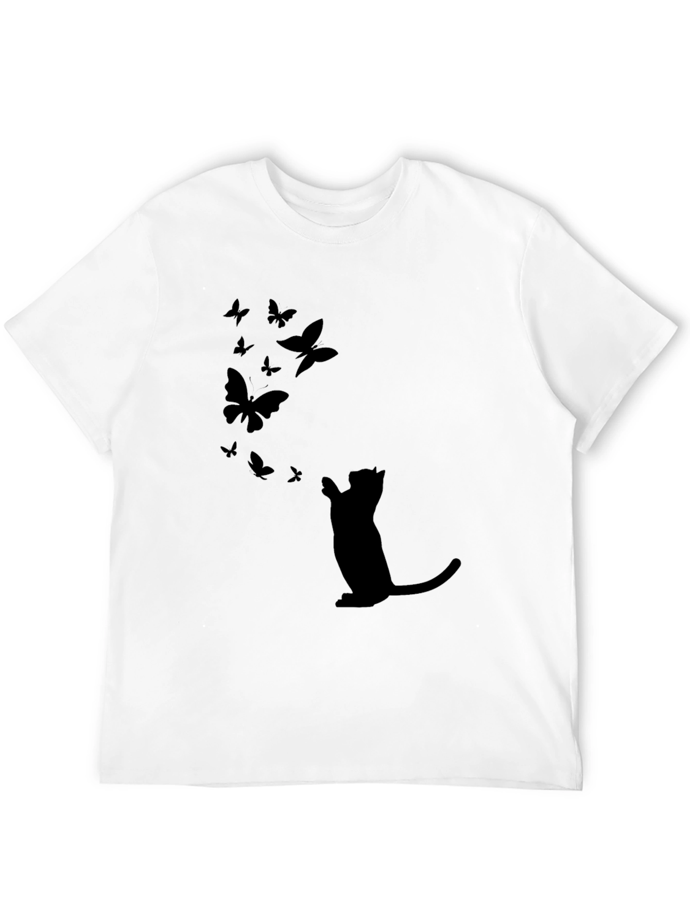 Cat & Butterfly Graphic Black Tee