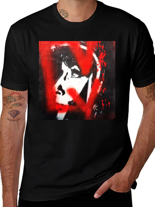 Edgy Graphic Tee - Red & Black Abstract Portrait