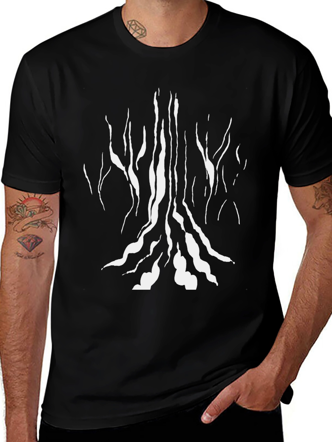 Abstract Tree Design Black T-Shirt
