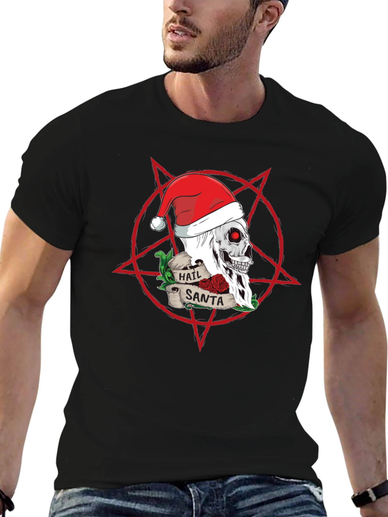 Hail Santa Skull Christmas Graphic T-Shirt