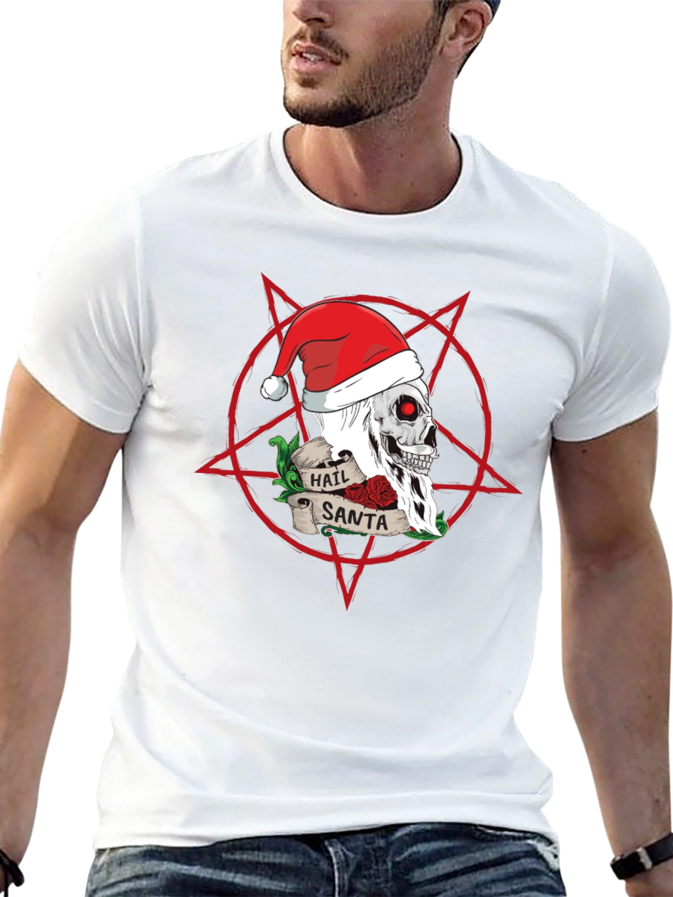 Hail Santa Skull Christmas Graphic T-Shirt