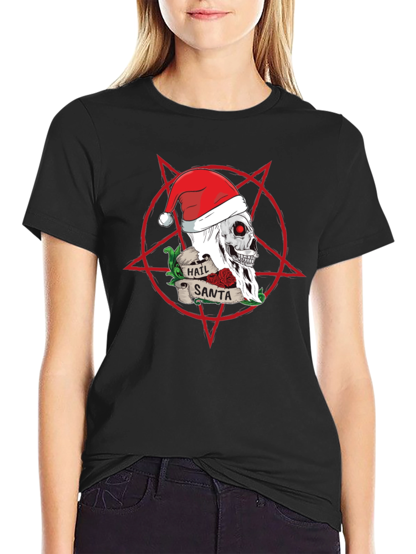 Hail Santa Skull Christmas Graphic T-Shirt
